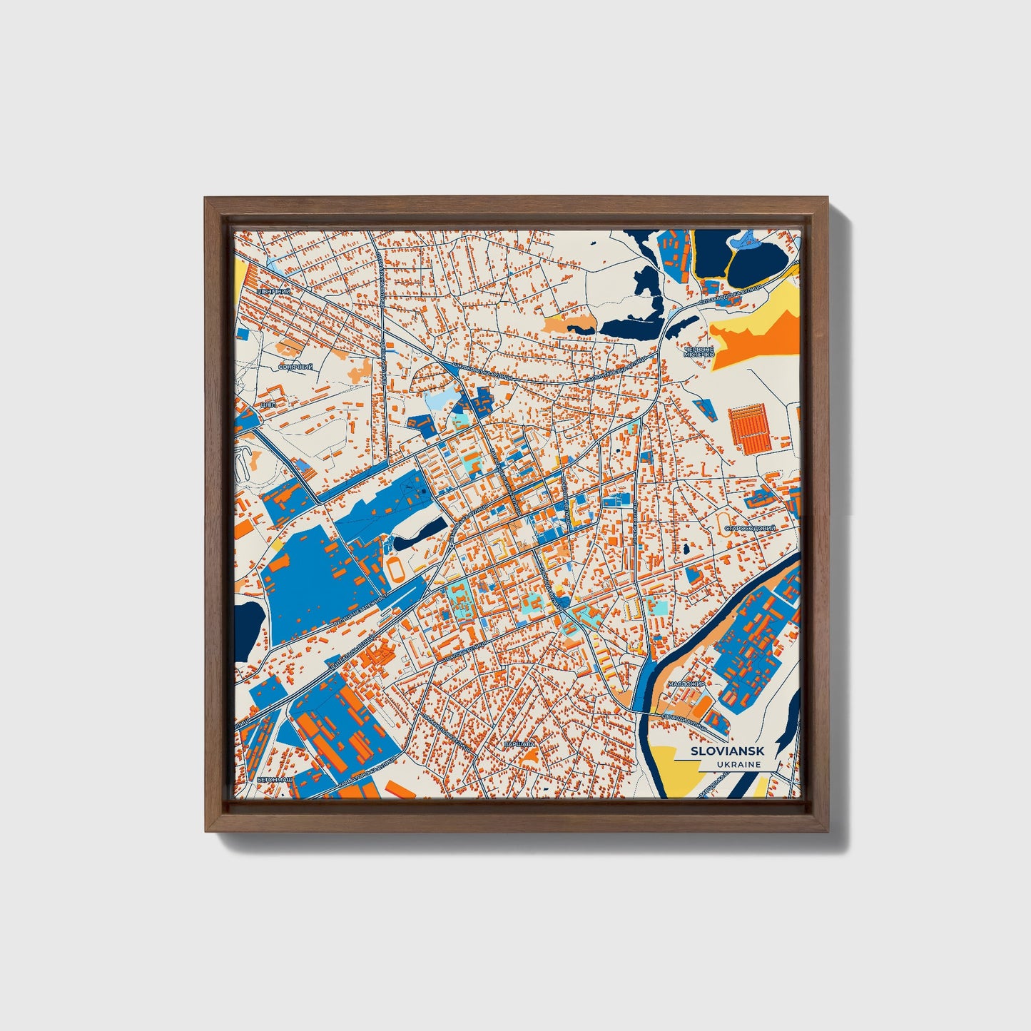 Словянськ Ukraine Colorful City Map Canvas Print • Dark Wooden Framed