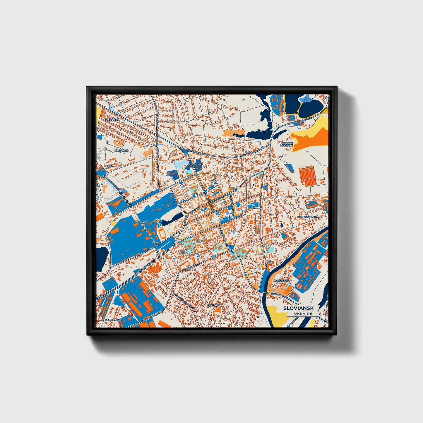 Словянськ Ukraine Colorful City Map Canvas Print • Black Framed