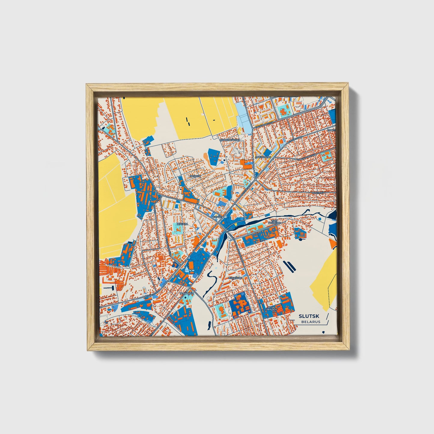 Слуцк Belarus Colorful City Map Canvas Print • Natural Wooden Framed