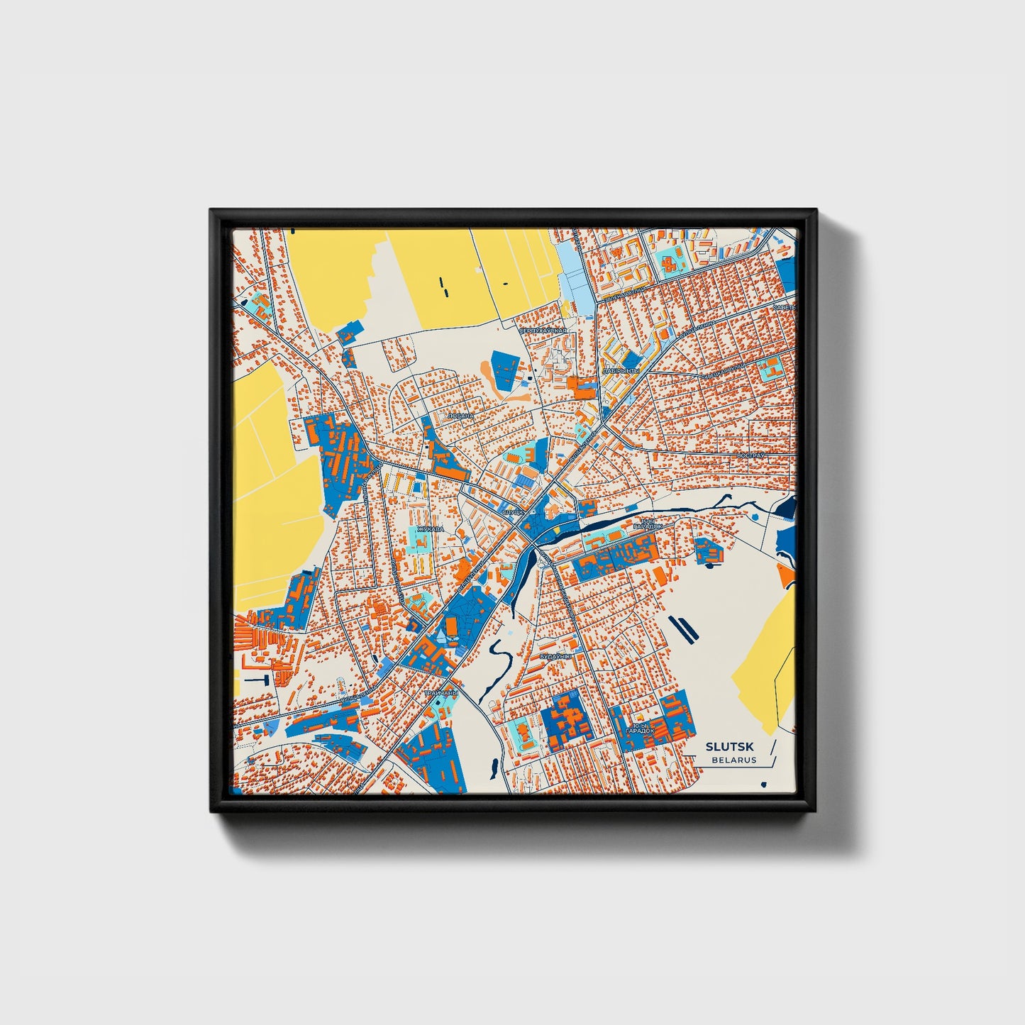 Слуцк Belarus Colorful City Map Canvas Print • Black Framed