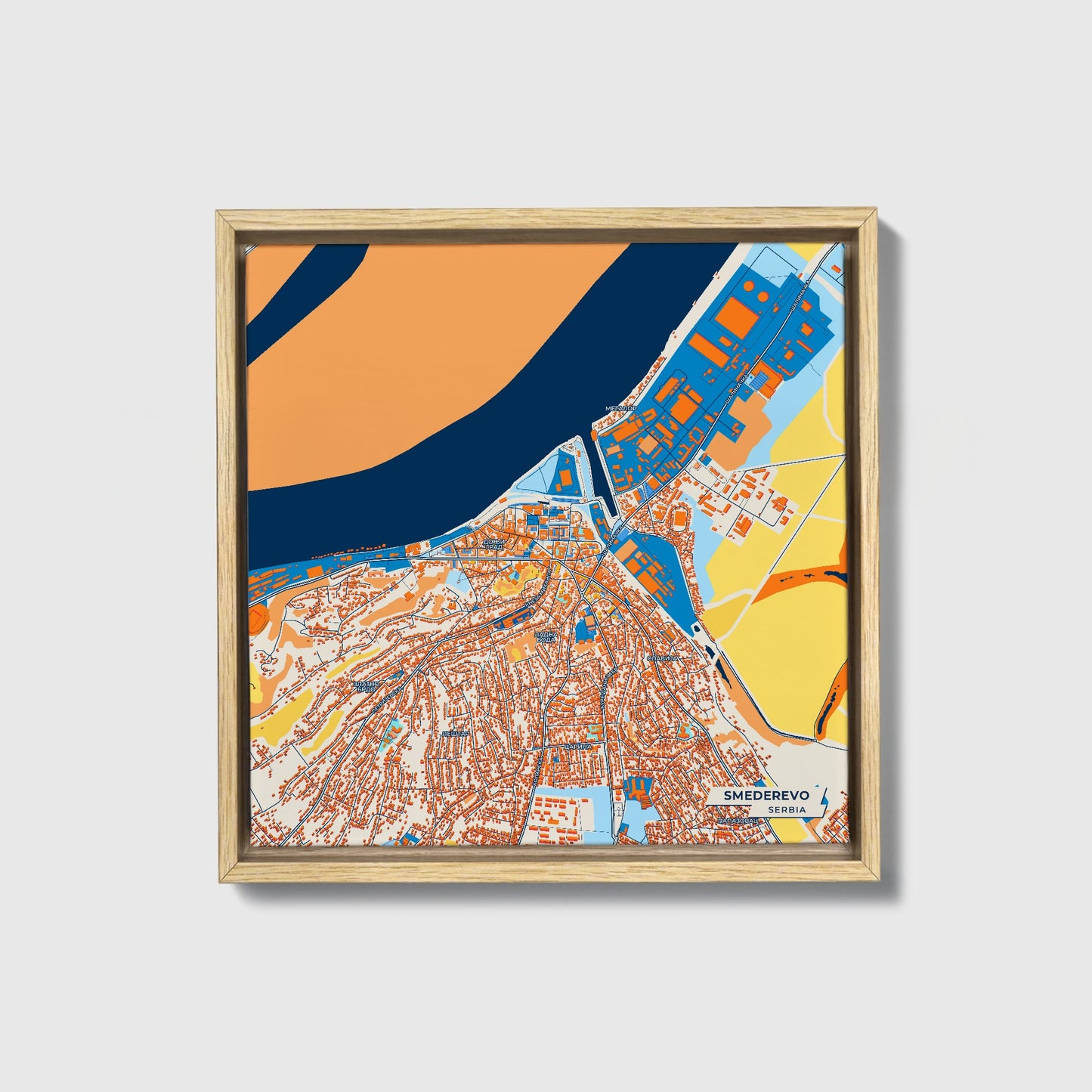 Смедерево Serbia Colorful City Map Canvas Print • Natural Wooden Framed