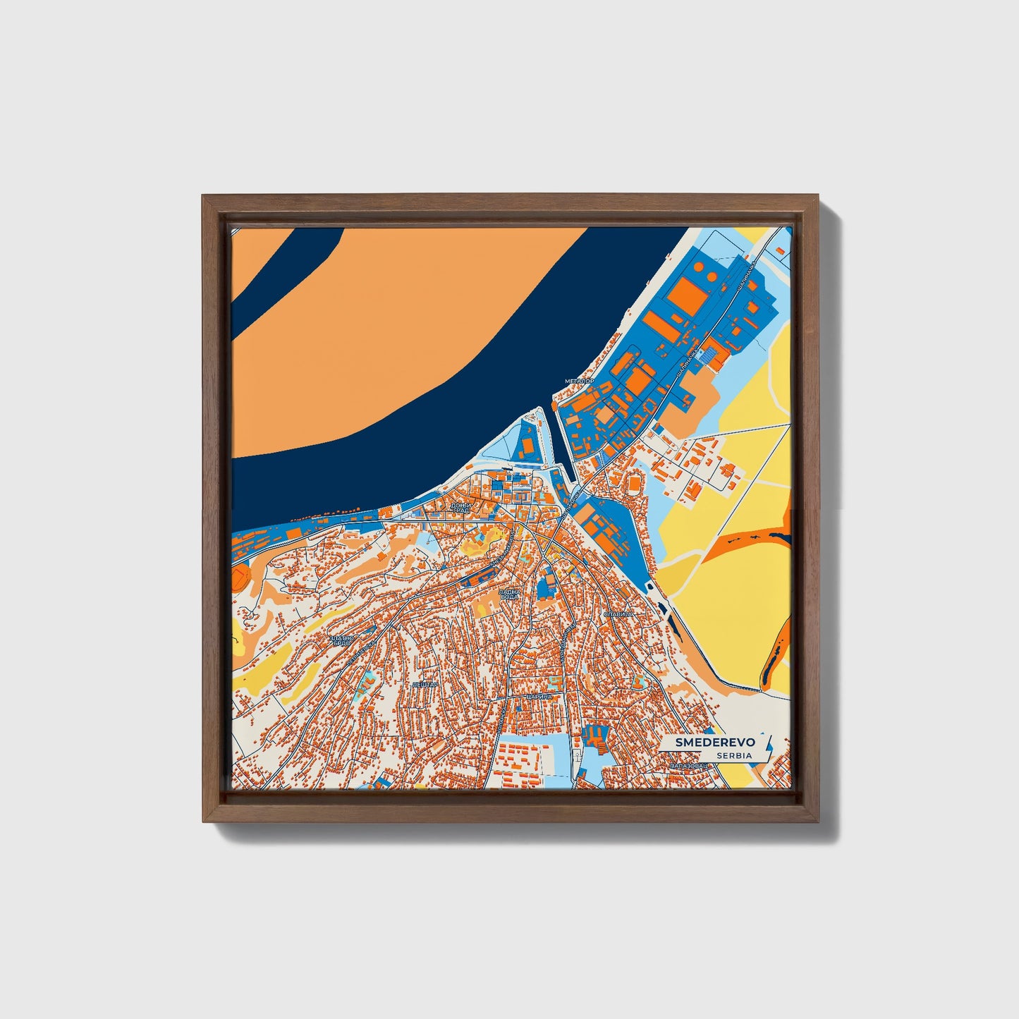 Смедерево Serbia Colorful City Map Canvas Print • Dark Wooden Framed