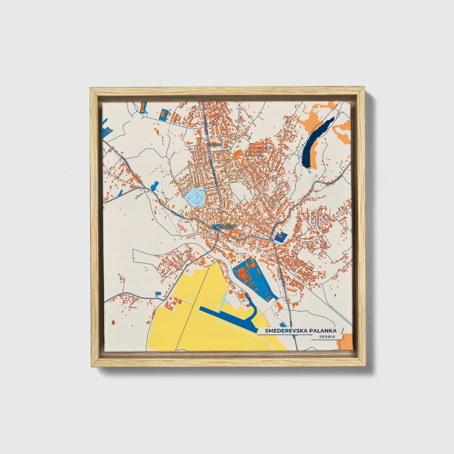 Смедеревска Паланка Serbia Colorful City Map Canvas Print • Natural Wooden Framed