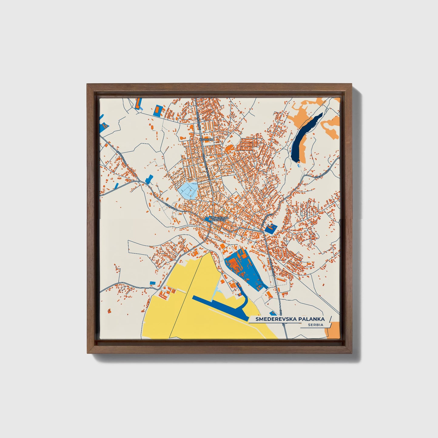 Смедеревска Паланка Serbia Colorful City Map Canvas Print • Dark Wooden Framed