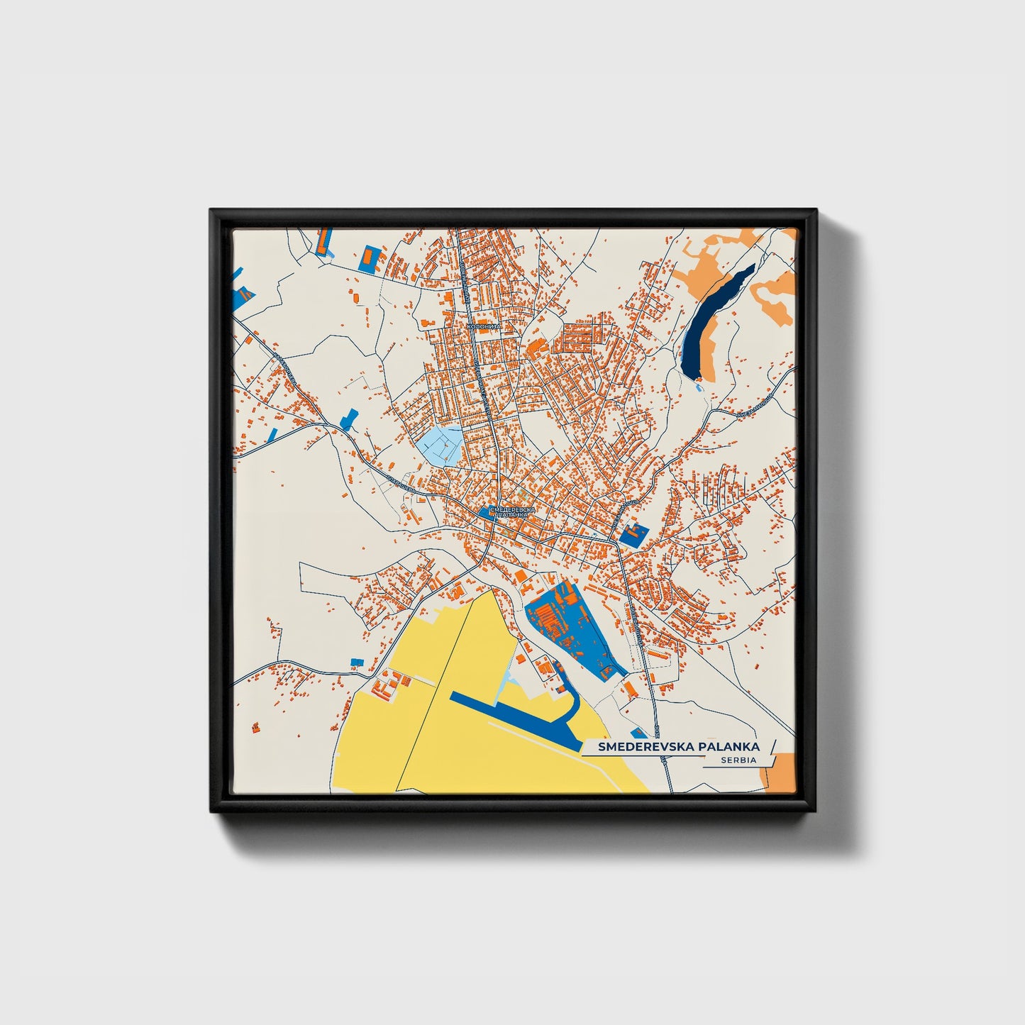 Смедеревска Паланка Serbia Colorful City Map Canvas Print • Black Framed