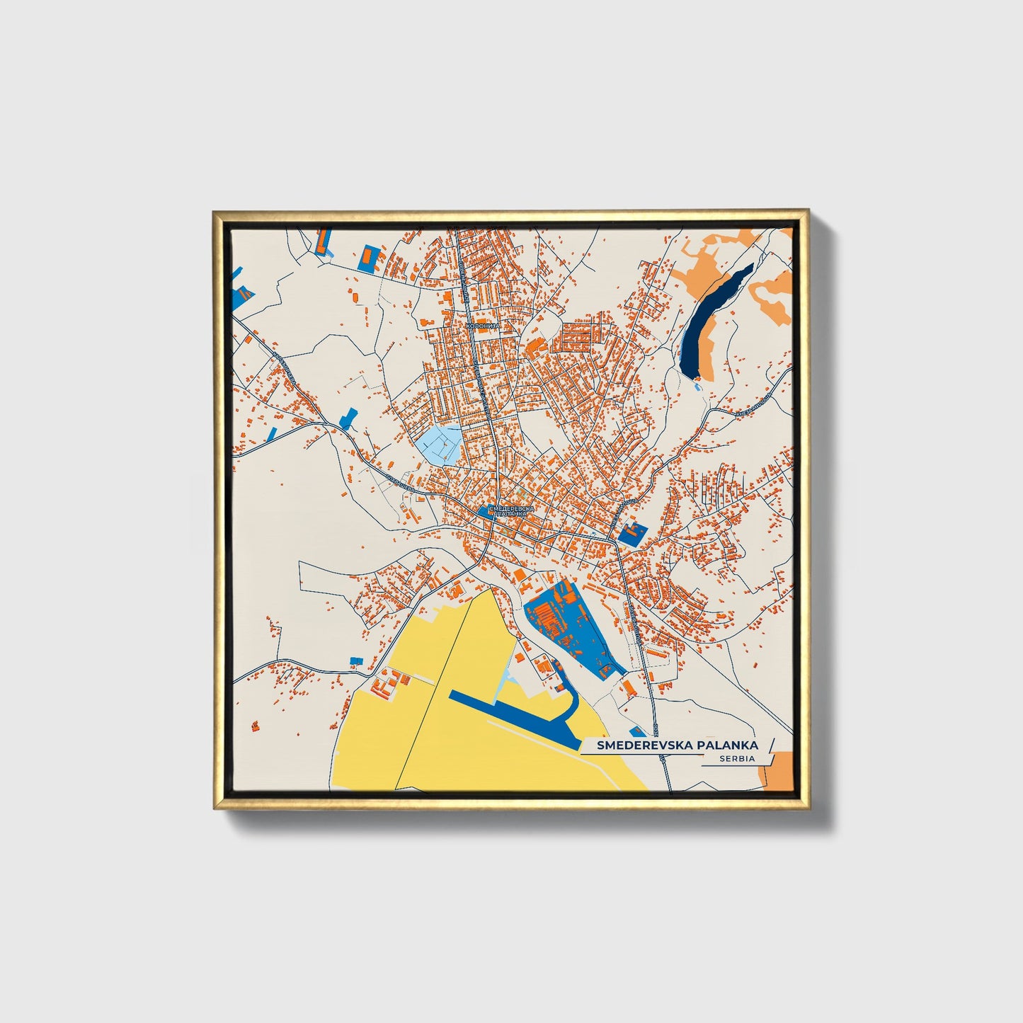 Смедеревска Паланка Serbia Colorful City Map Canvas Print • Gold Framed
