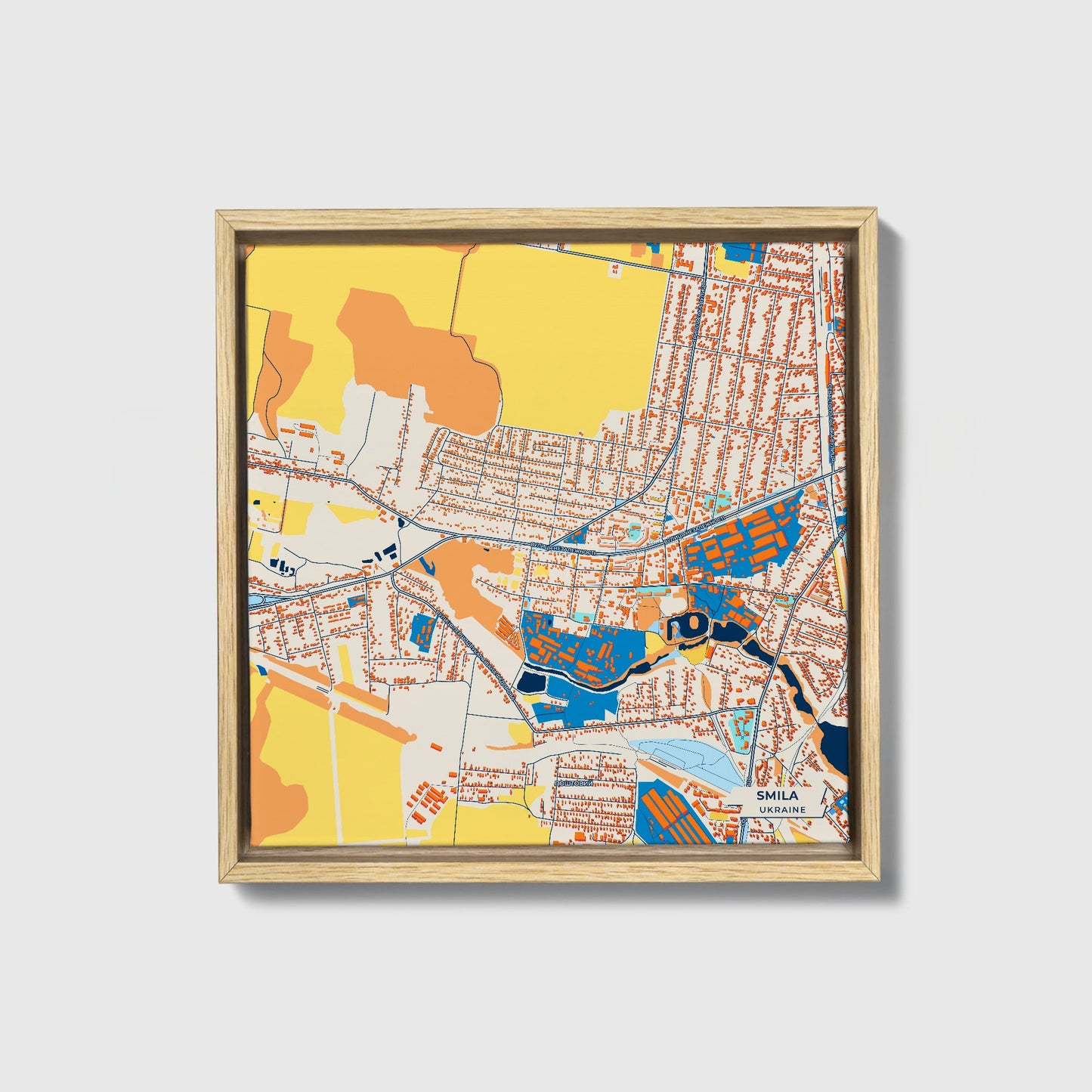 Сміла Ukraine Colorful City Map Canvas Print • Natural Wooden Framed