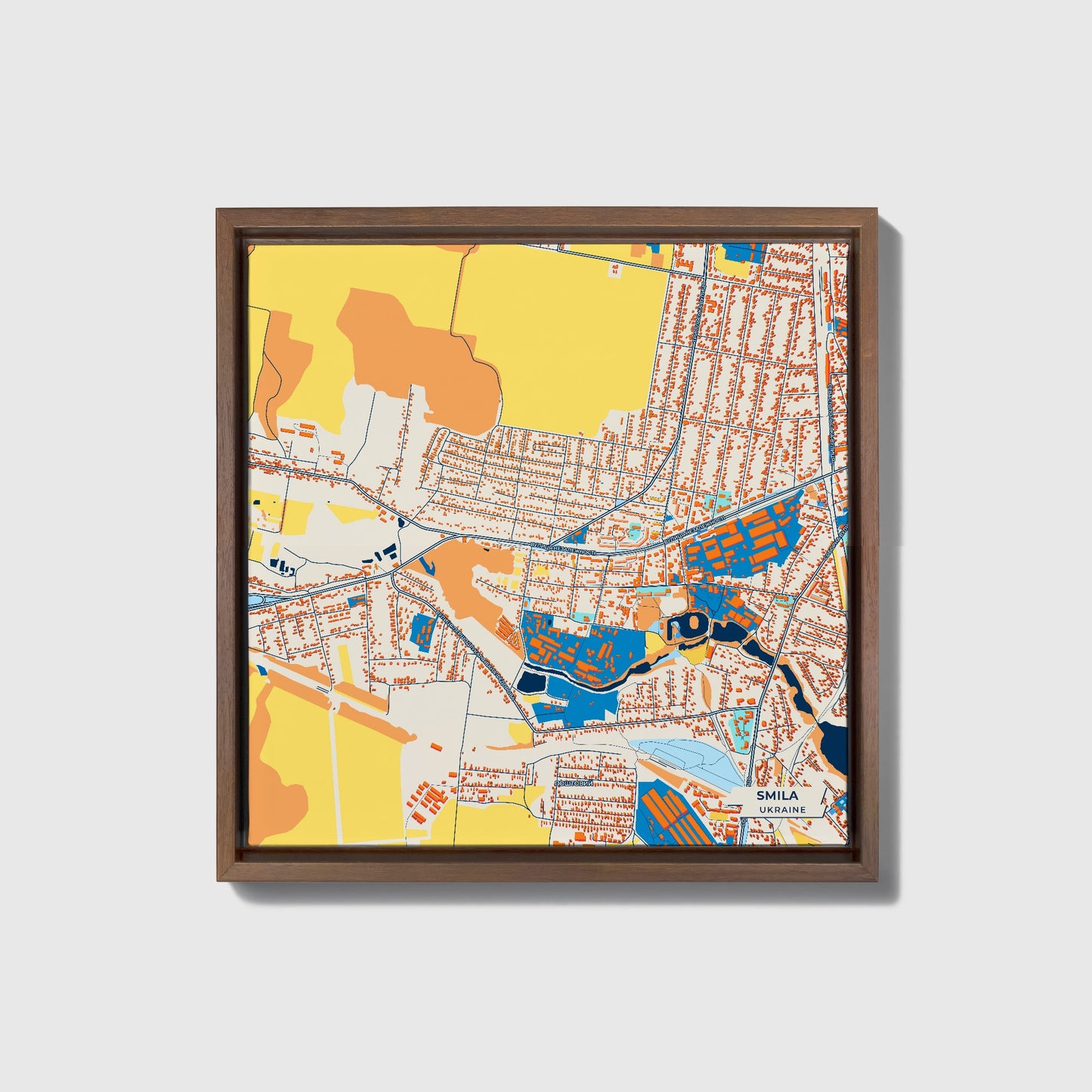 Сміла Ukraine Colorful City Map Canvas Print • Dark Wooden Framed