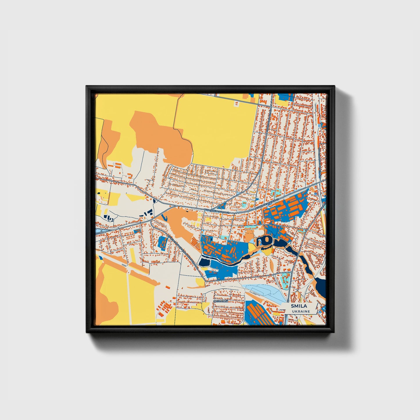 Сміла Ukraine Colorful City Map Canvas Print • Black Framed