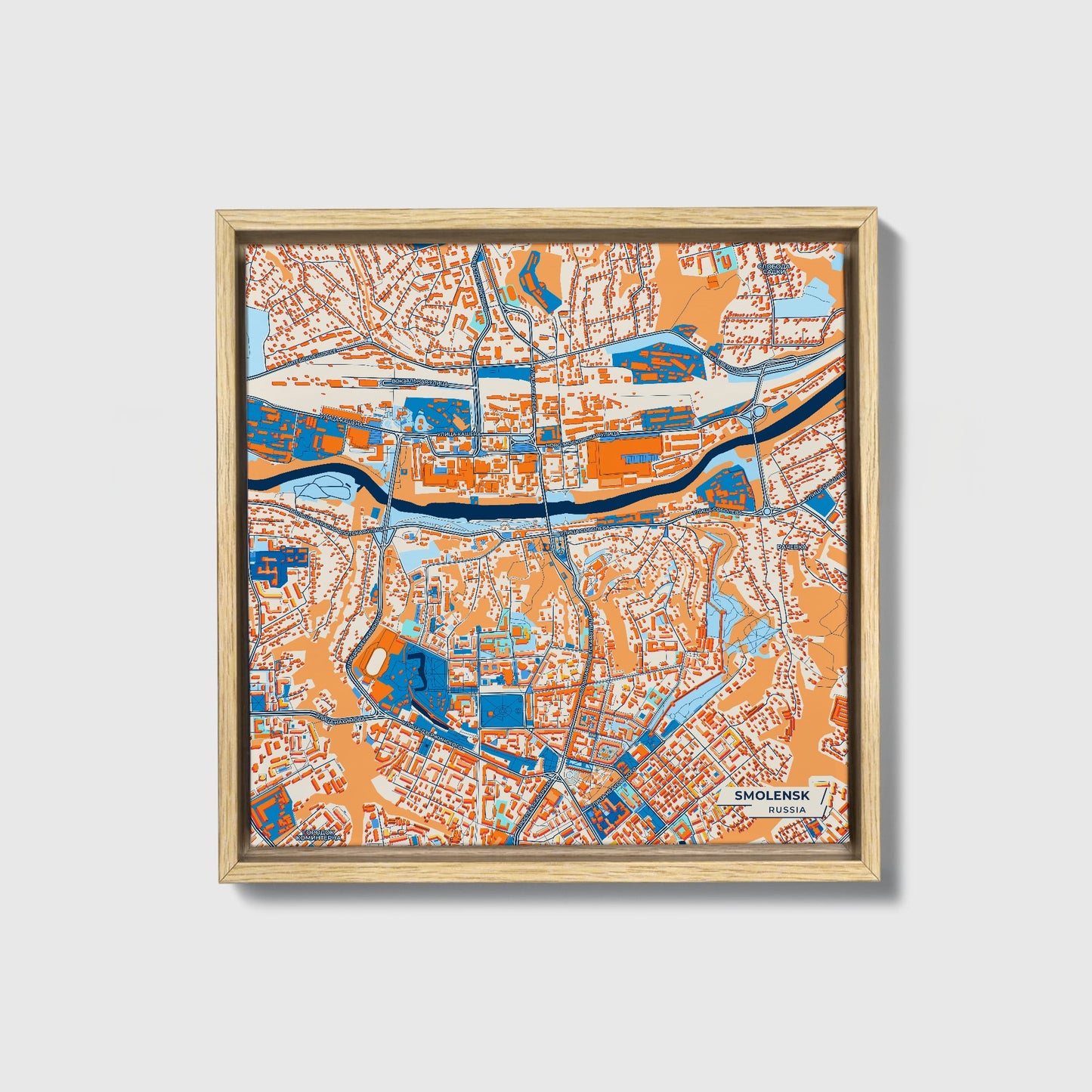 Смоленск Russia Colorful City Map Canvas Print • Natural Wooden Framed
