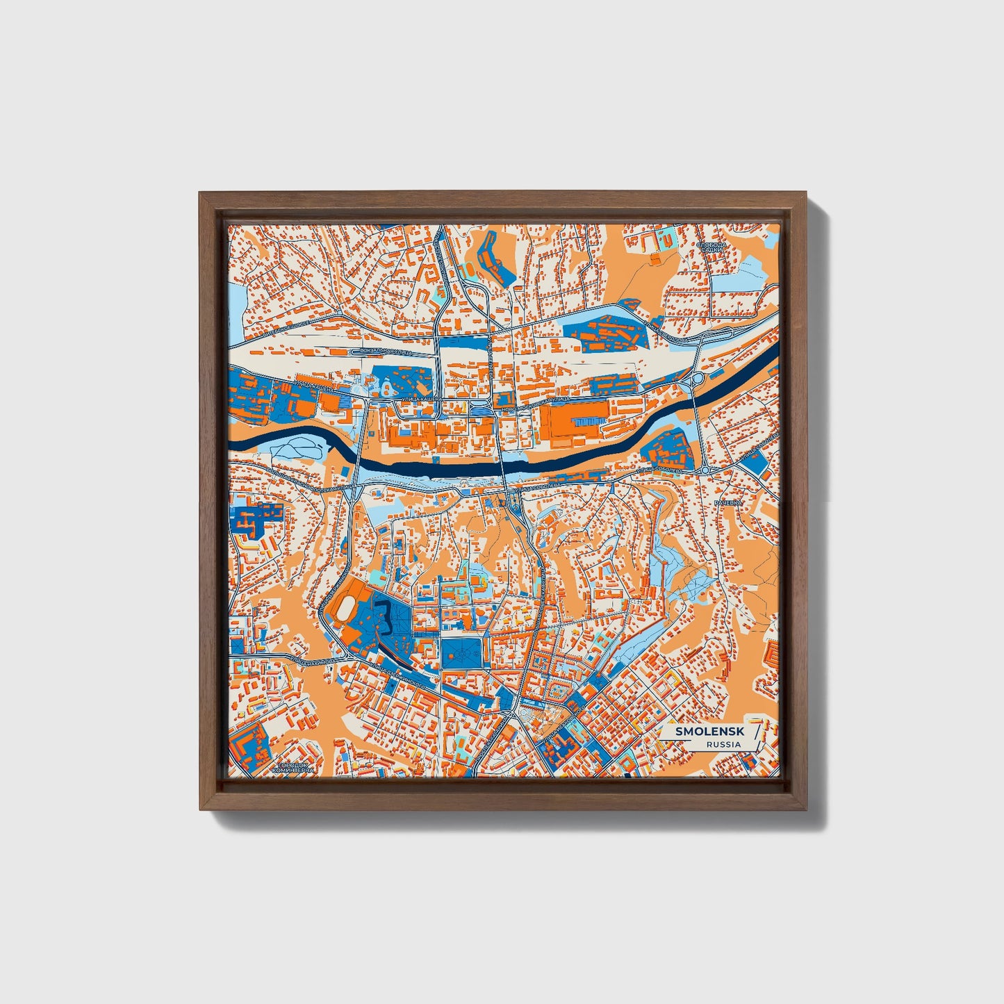 Смоленск Russia Colorful City Map Canvas Print • Dark Wooden Framed