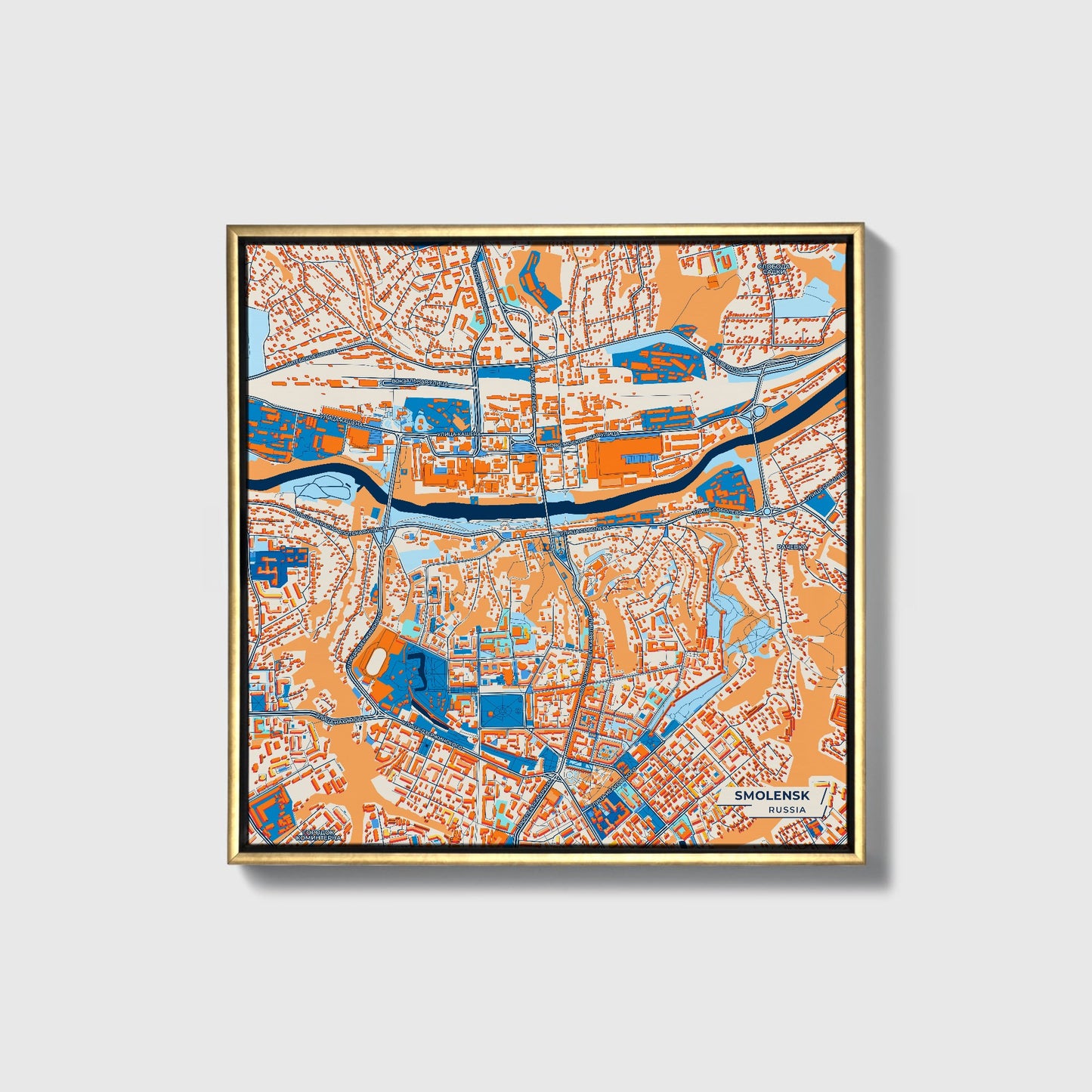 Смоленск Russia Colorful City Map Canvas Print • Gold Framed