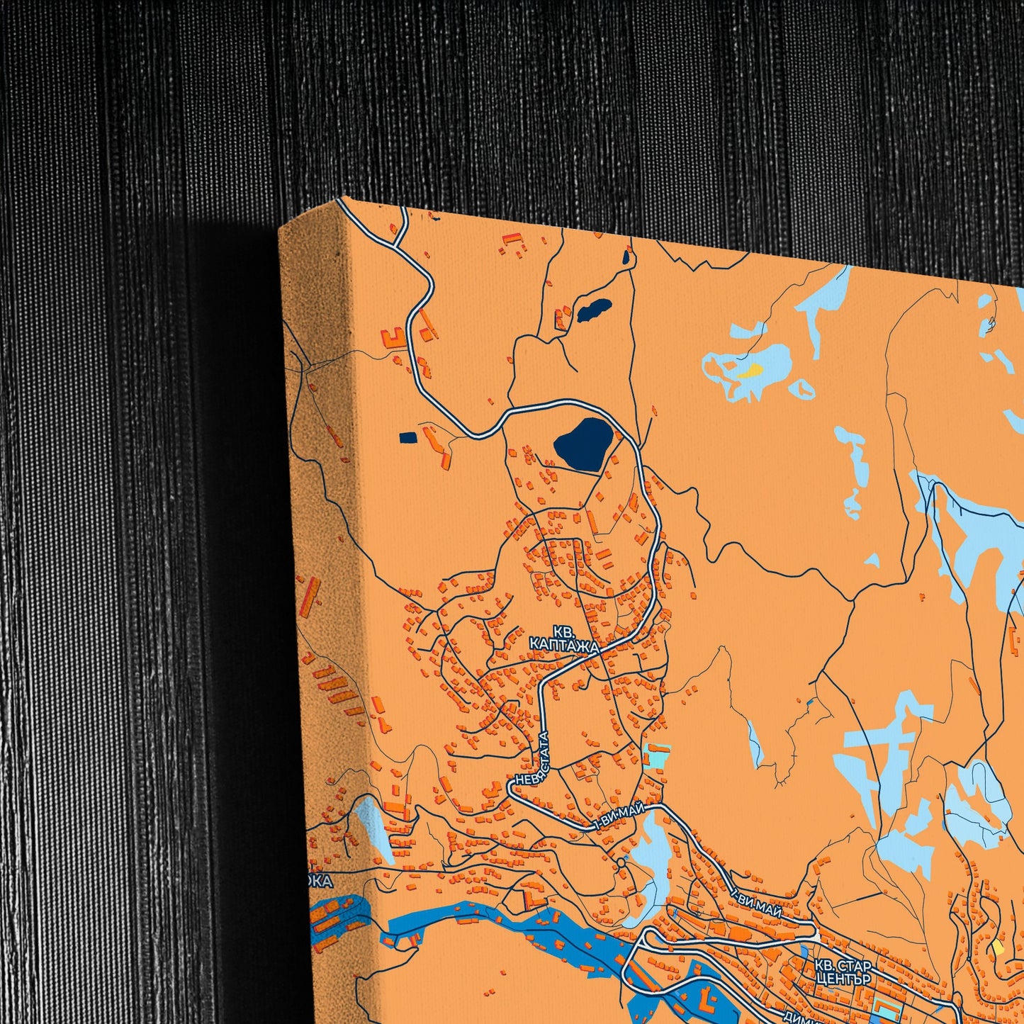 Смолян Bulgaria Colorful City Map Canvas Print Detail