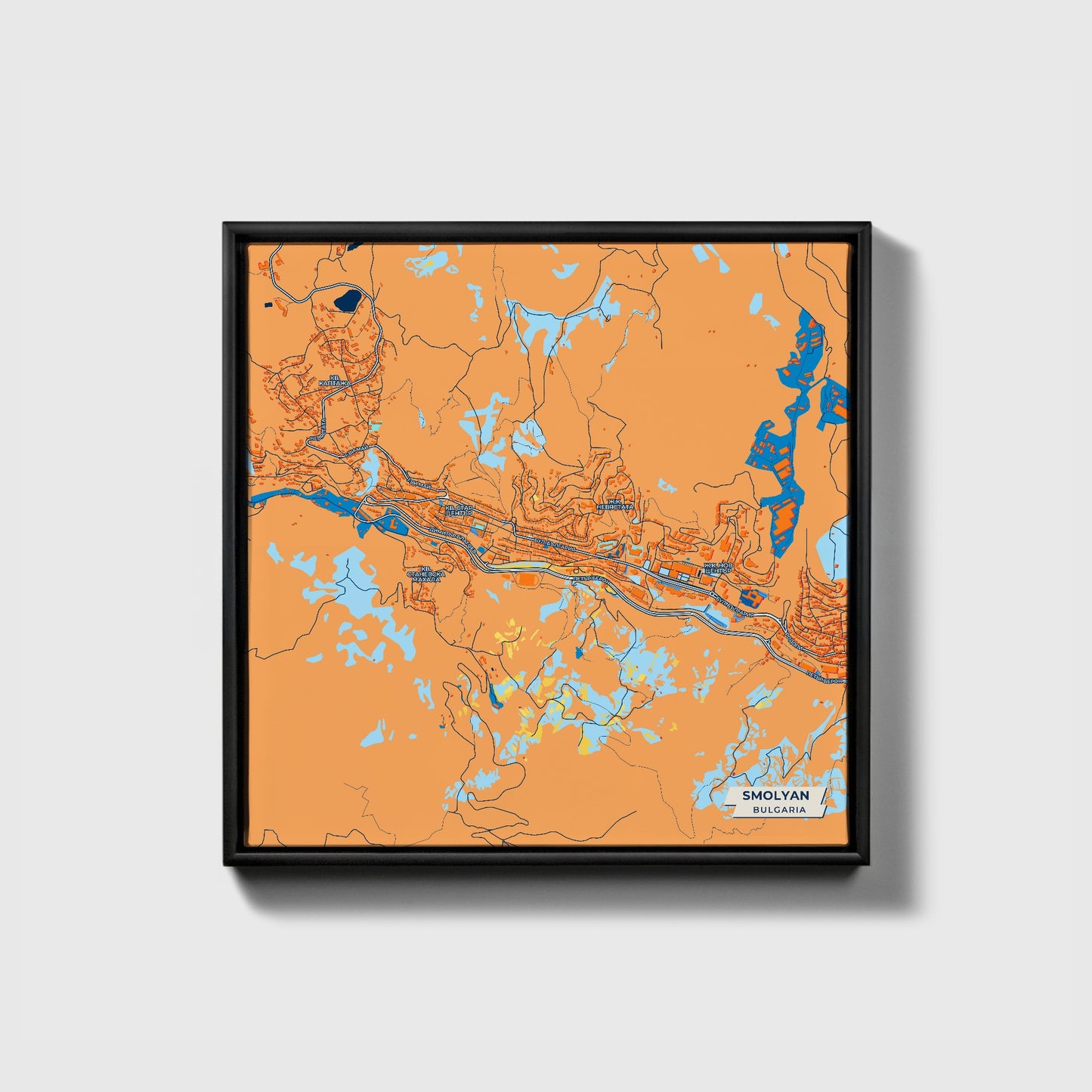 Смолян Bulgaria Colorful City Map Canvas Print • Black Framed