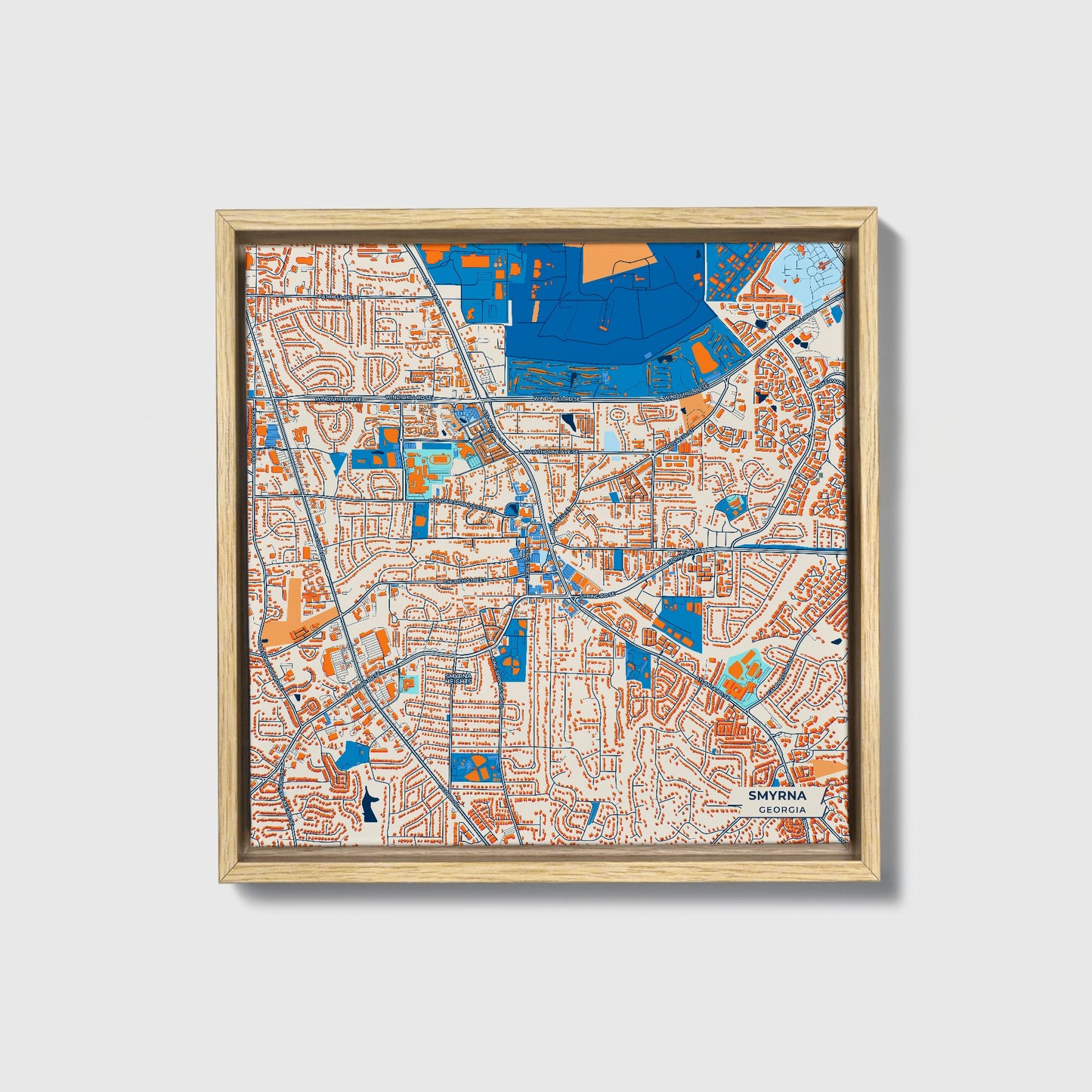 Smyrna Georgia Colorful City Map Canvas Print • Natural Wooden Framed