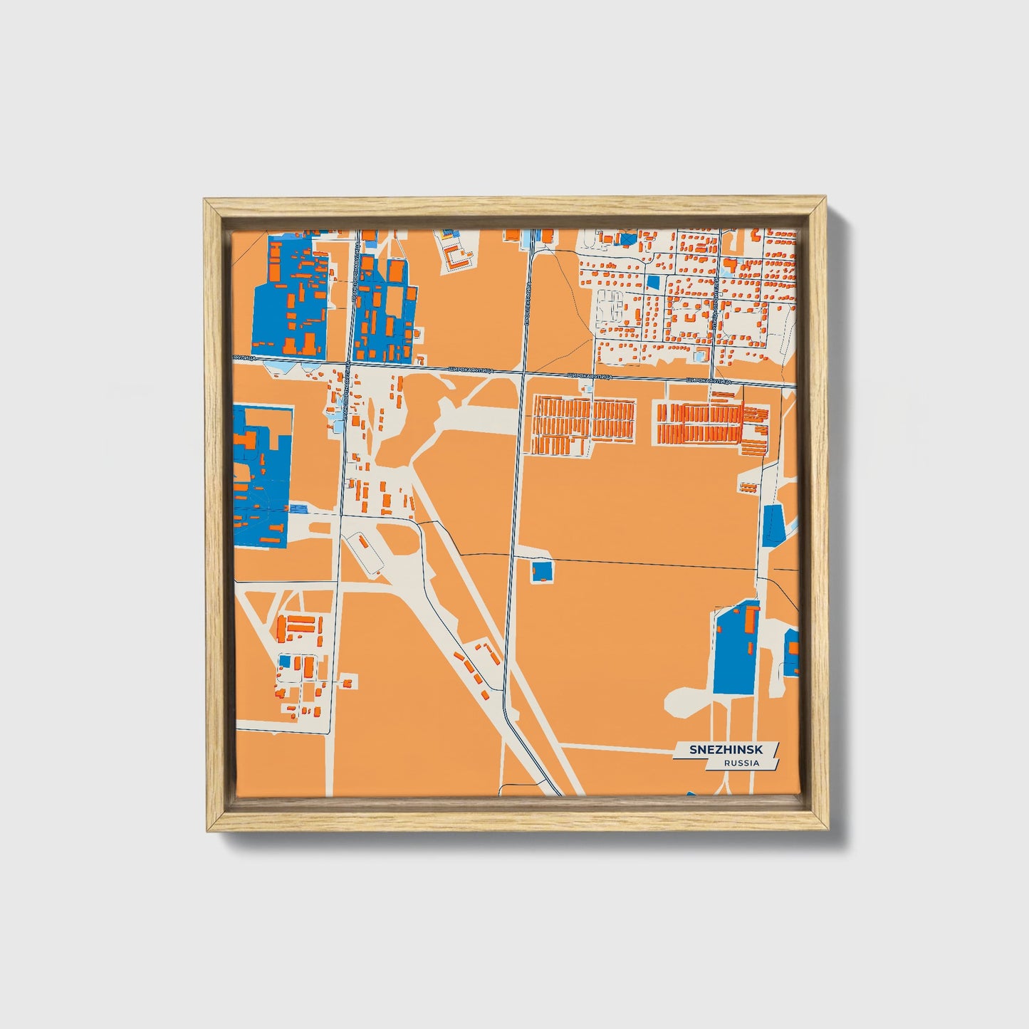 Снежинск Russia Colorful City Map Canvas Print • Natural Wooden Framed