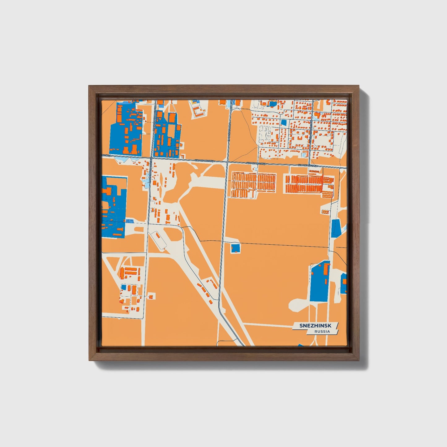 Снежинск Russia Colorful City Map Canvas Print • Dark Wooden Framed