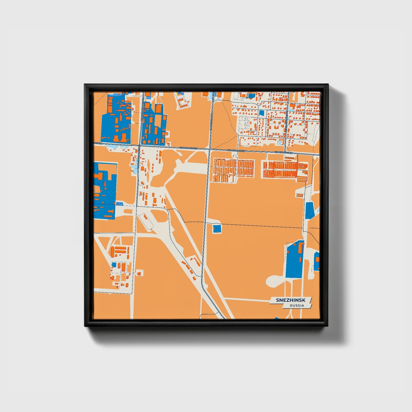 Снежинск Russia Colorful City Map Canvas Print • Black Framed