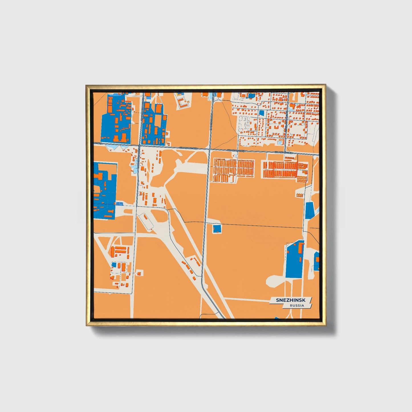 Снежинск Russia Colorful City Map Canvas Print • Gold Framed