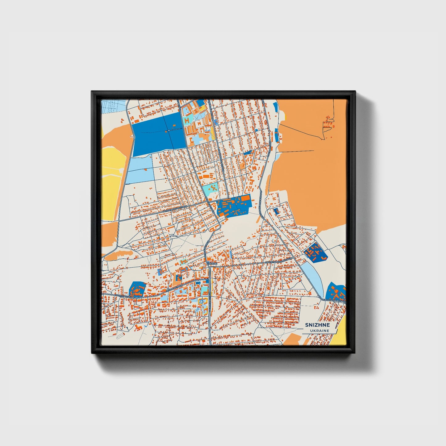 Сніжне Ukraine Colorful City Map Canvas Print • Black Framed