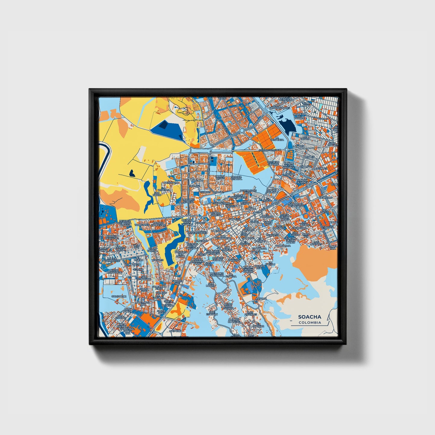 Soacha Colombia Colorful City Map Canvas Print • Black Framed