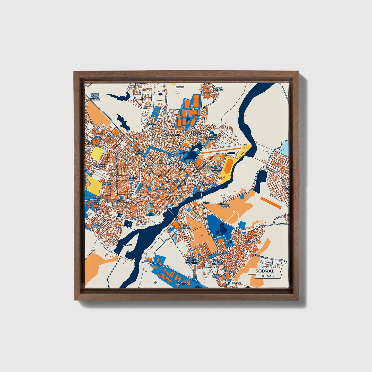 Sobral Brazil Colorful City Map Canvas Print • Dark Wooden Framed