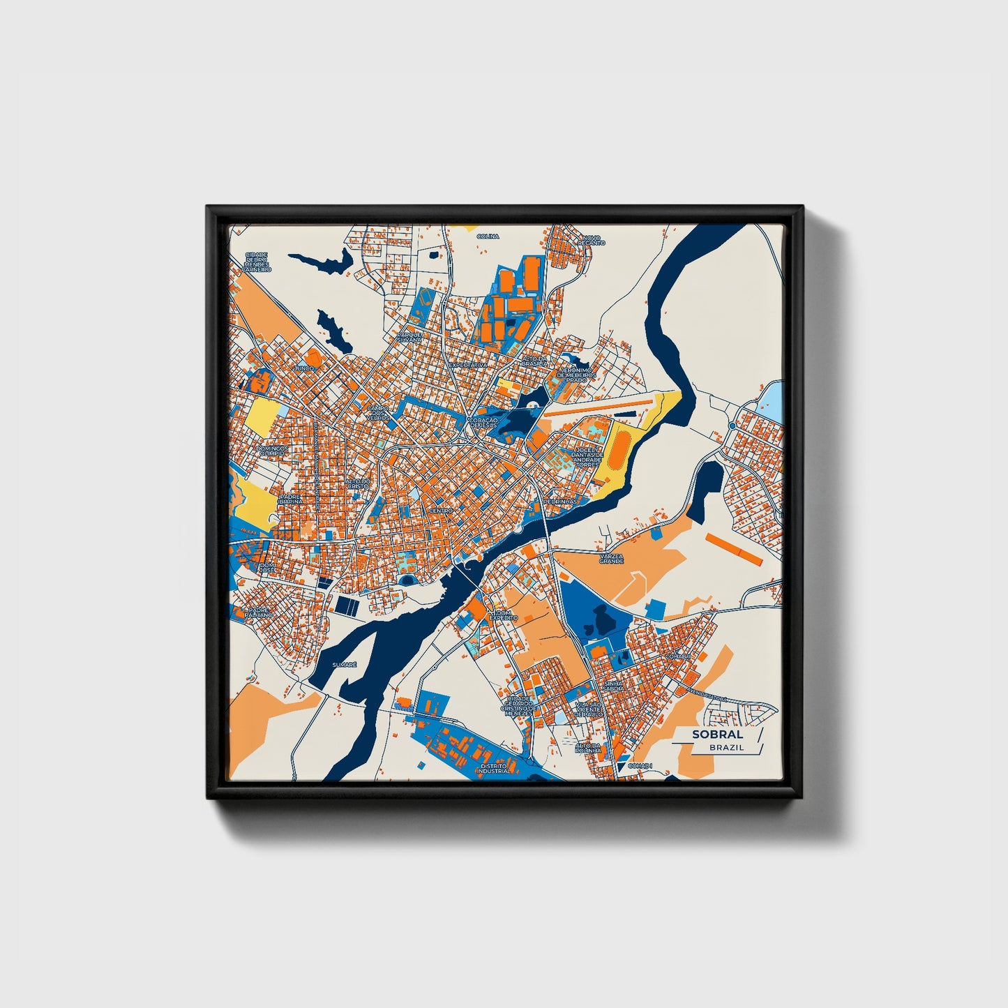 Sobral Brazil Colorful City Map Canvas Print • Black Framed