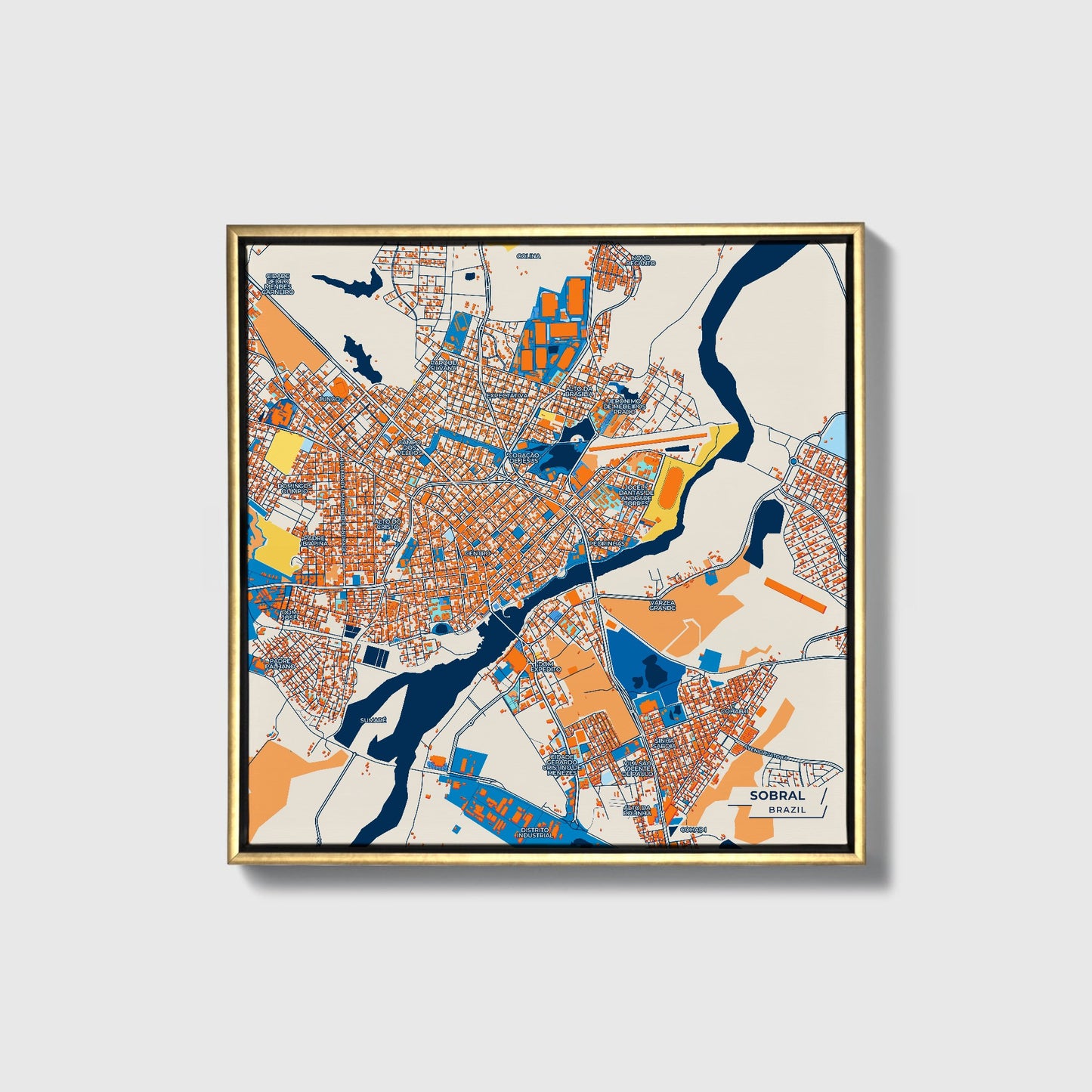Sobral Brazil Colorful City Map Canvas Print • Gold Framed