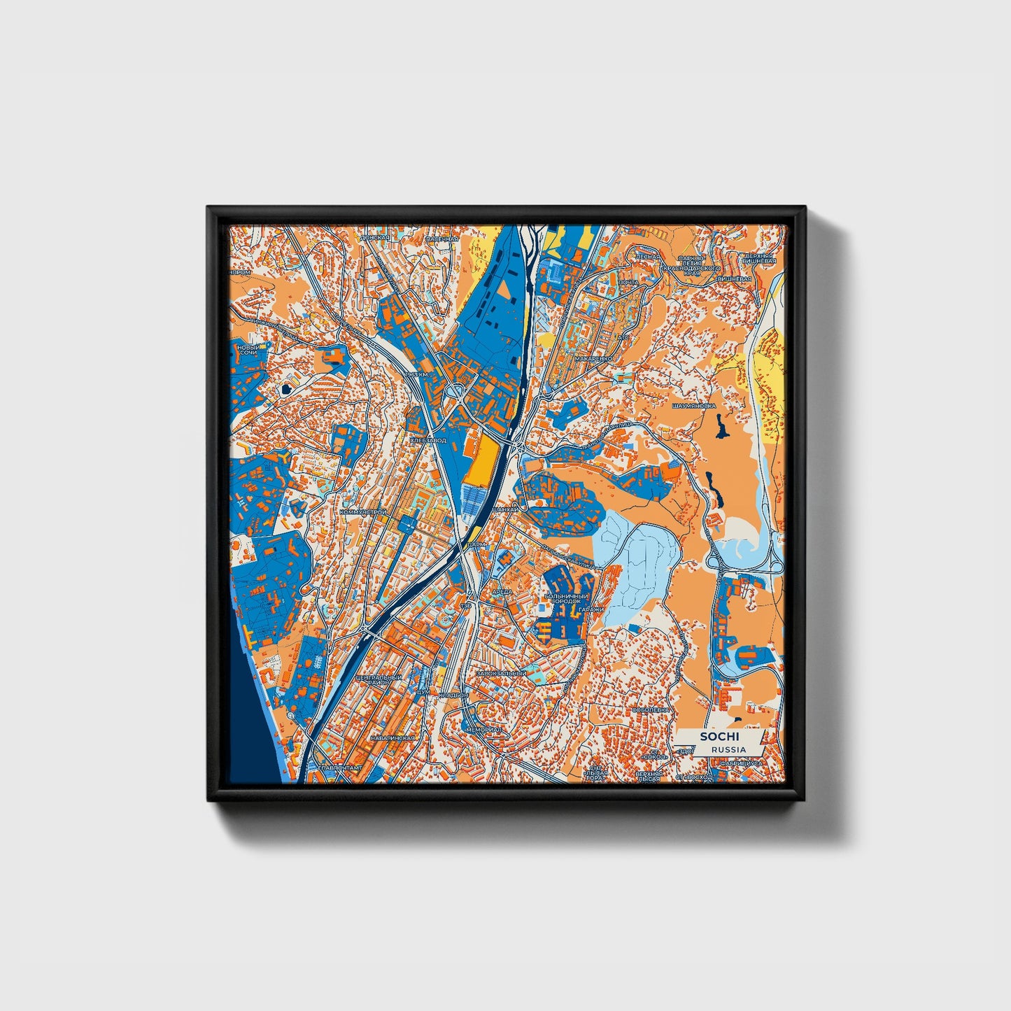 Сочи Russia Colorful City Map Canvas Print • Black Framed
