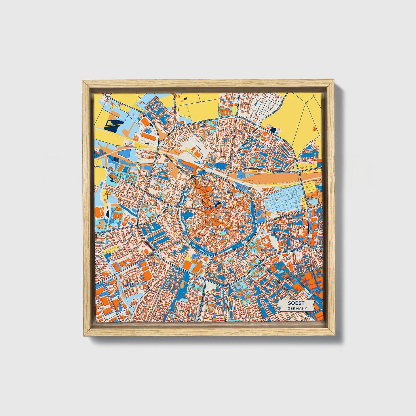 Soest Germany Colorful City Map Canvas Print • Natural Wooden Framed