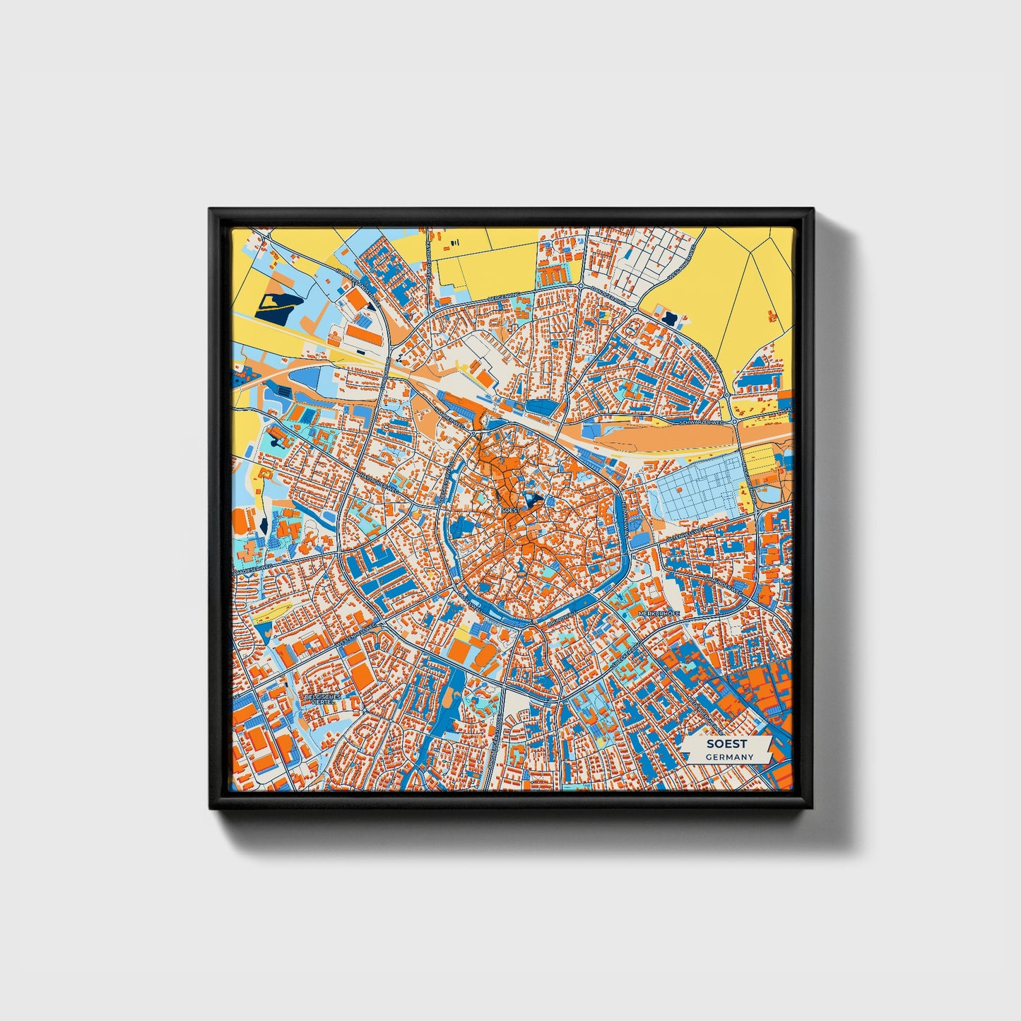 Soest Germany Colorful City Map Canvas Print • Black Framed