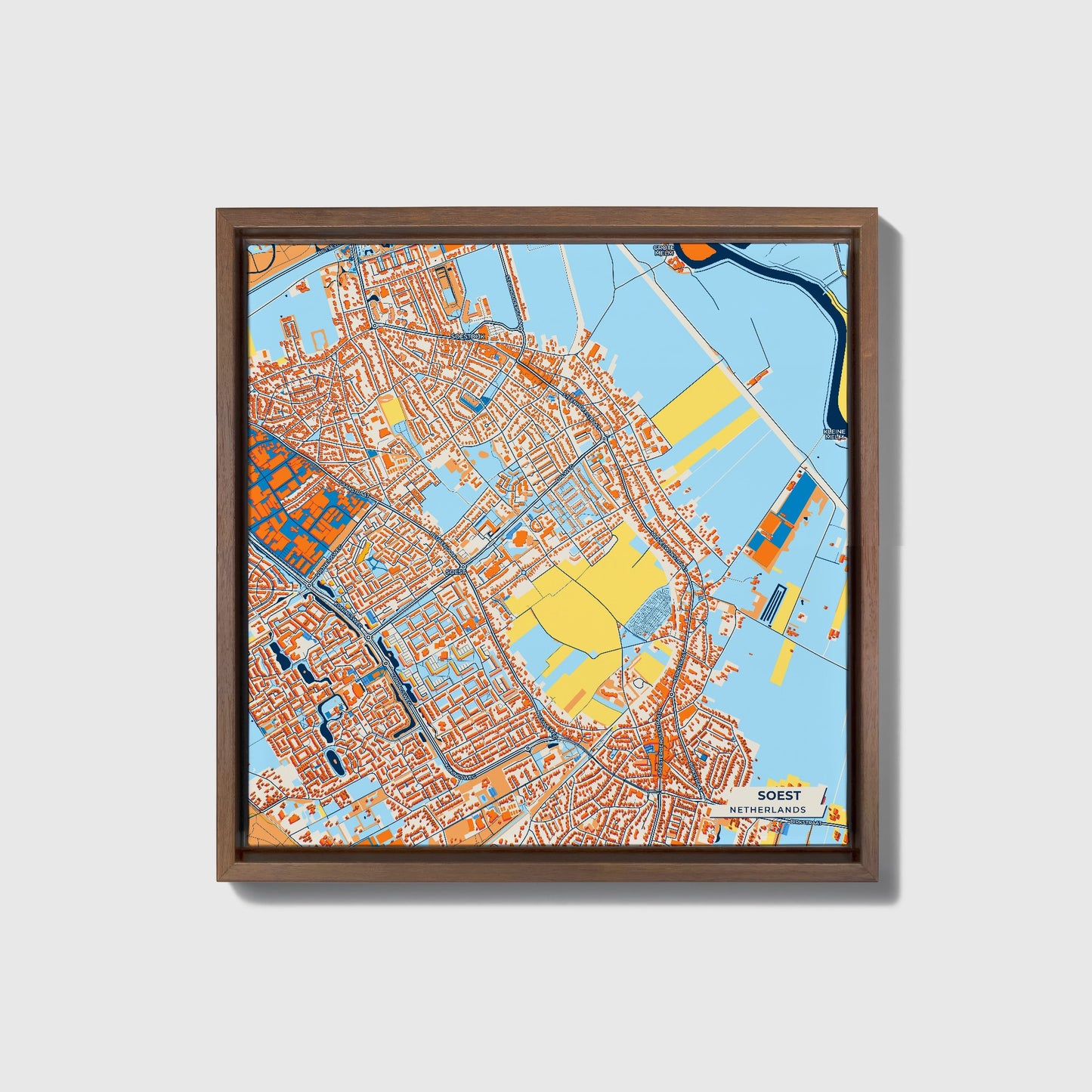 Soest Netherlands Colorful City Map Canvas Print • Dark Wooden Framed