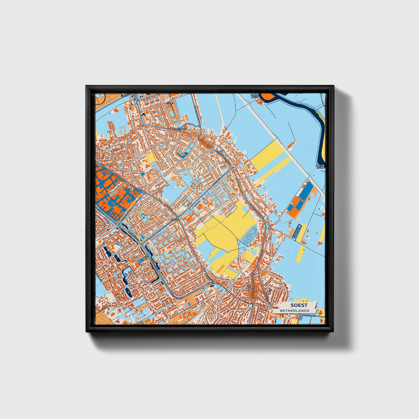 Soest Netherlands Colorful City Map Canvas Print • Black Framed
