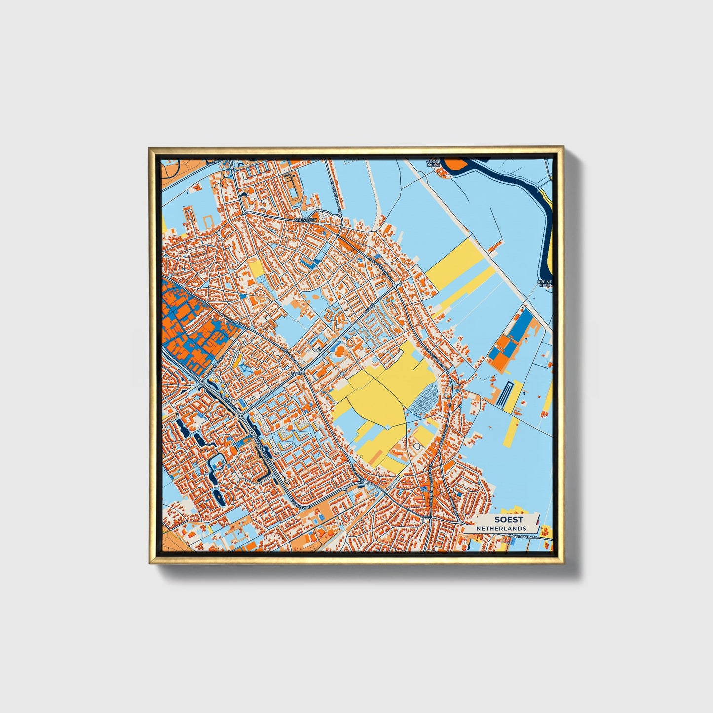 Soest Netherlands Colorful City Map Canvas Print • Gold Framed