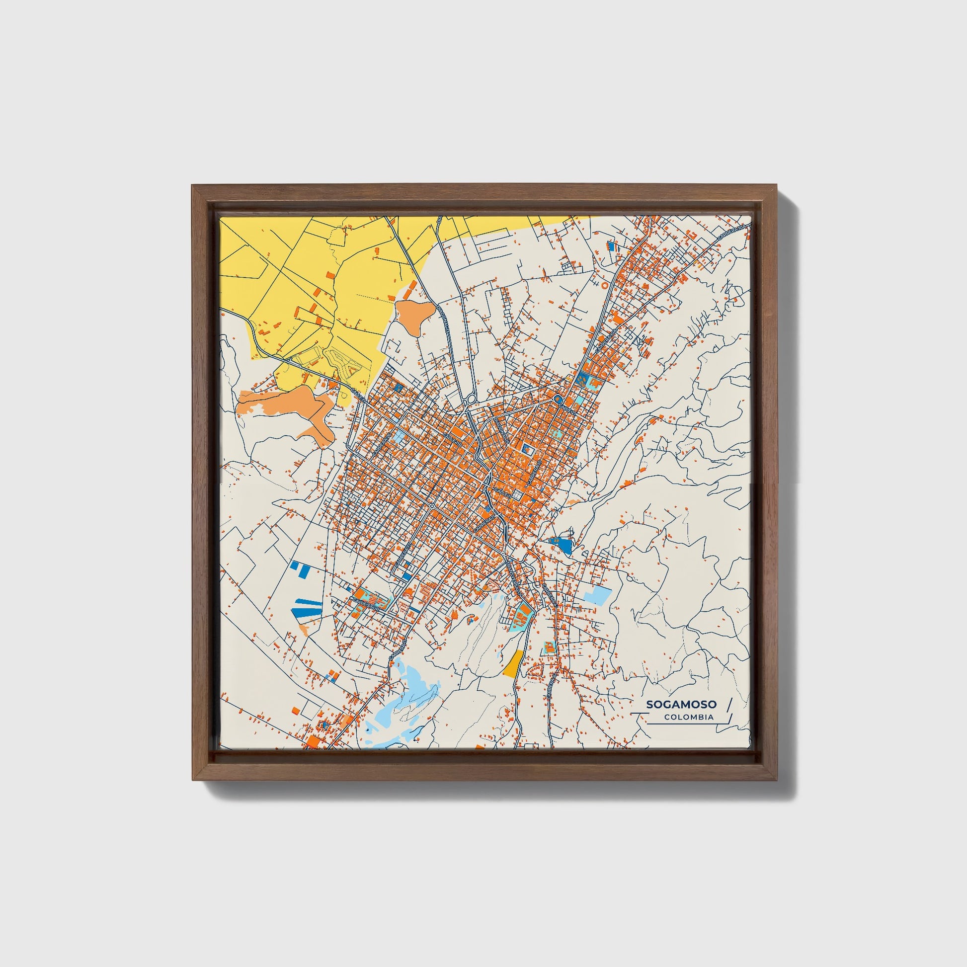Sogamoso Colombia Colorful City Map Canvas Print • Dark Wooden Framed