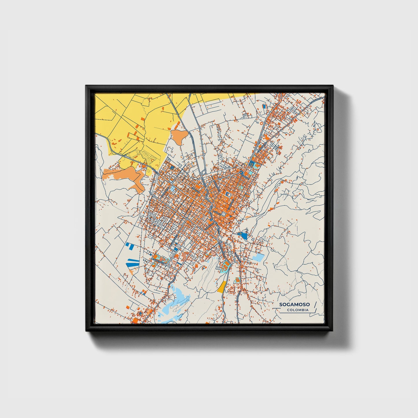 Sogamoso Colombia Colorful City Map Canvas Print • Black Framed