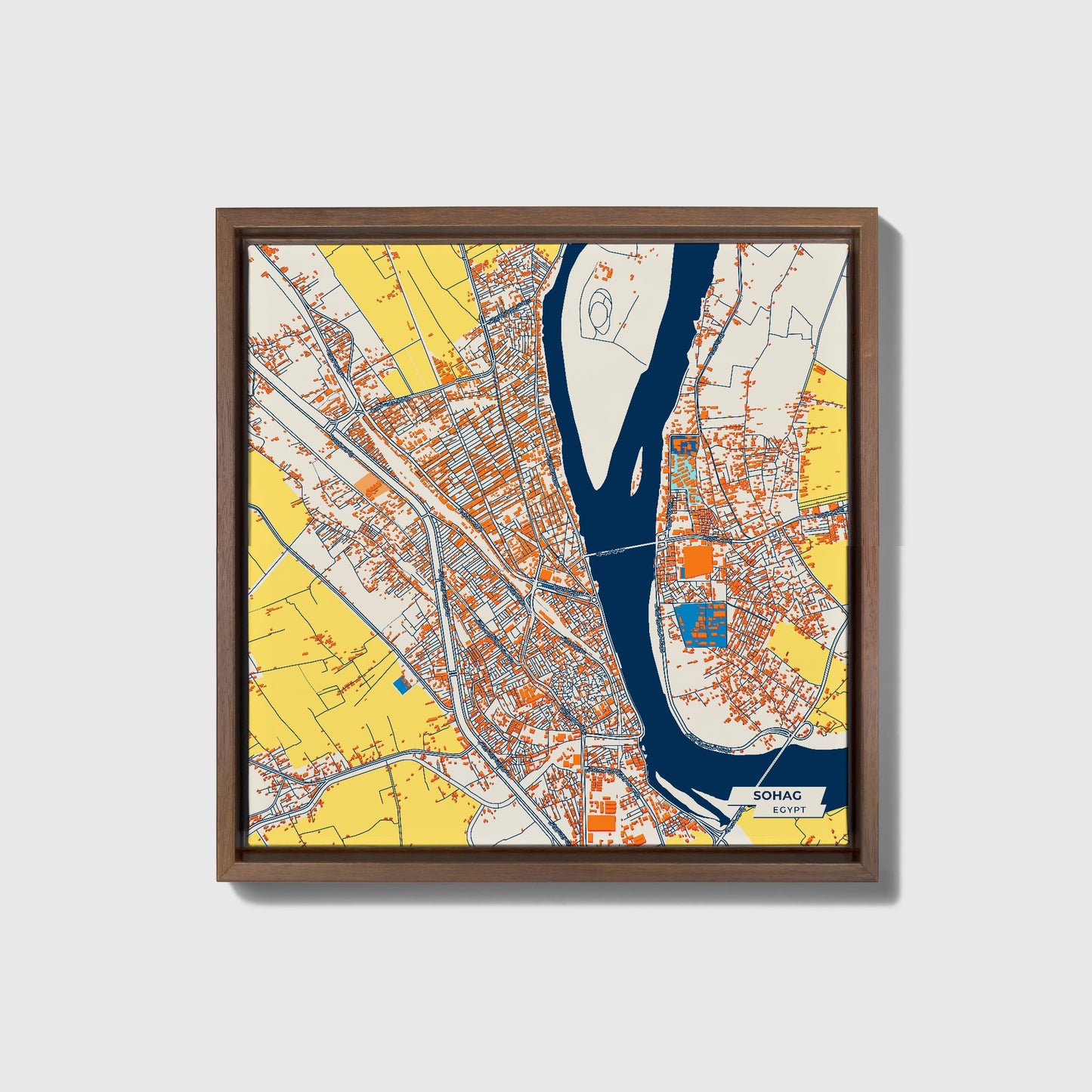 Sohag Egypt Colorful City Map Canvas Print • Dark Wooden Framed