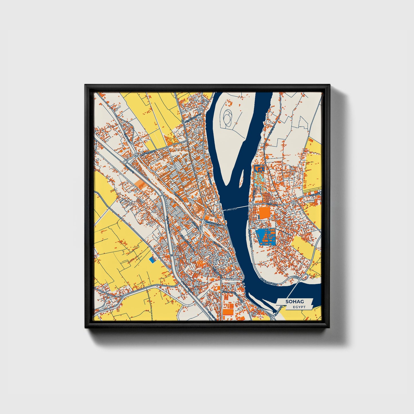 Sohag Egypt Colorful City Map Canvas Print • Black Framed