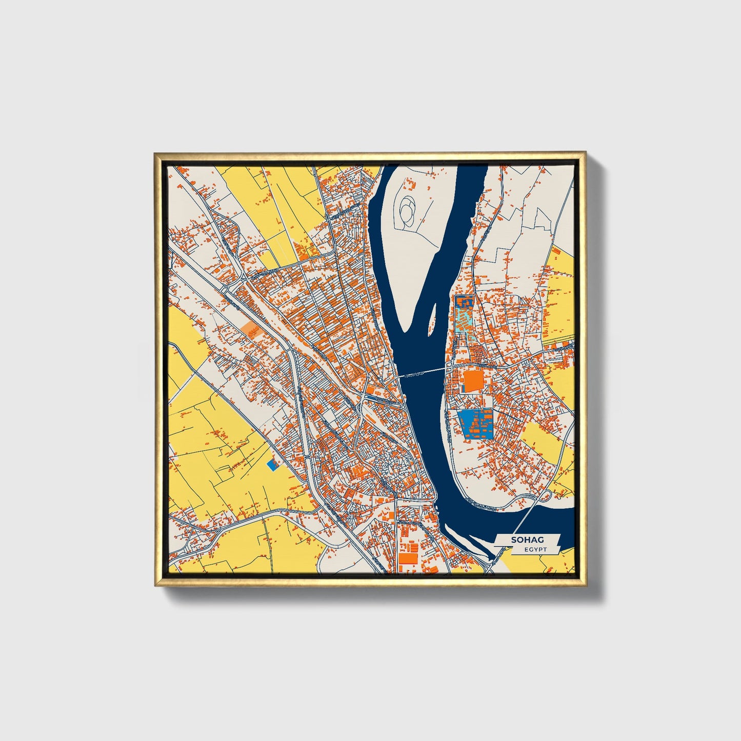 Sohag Egypt Colorful City Map Canvas Print • Gold Framed