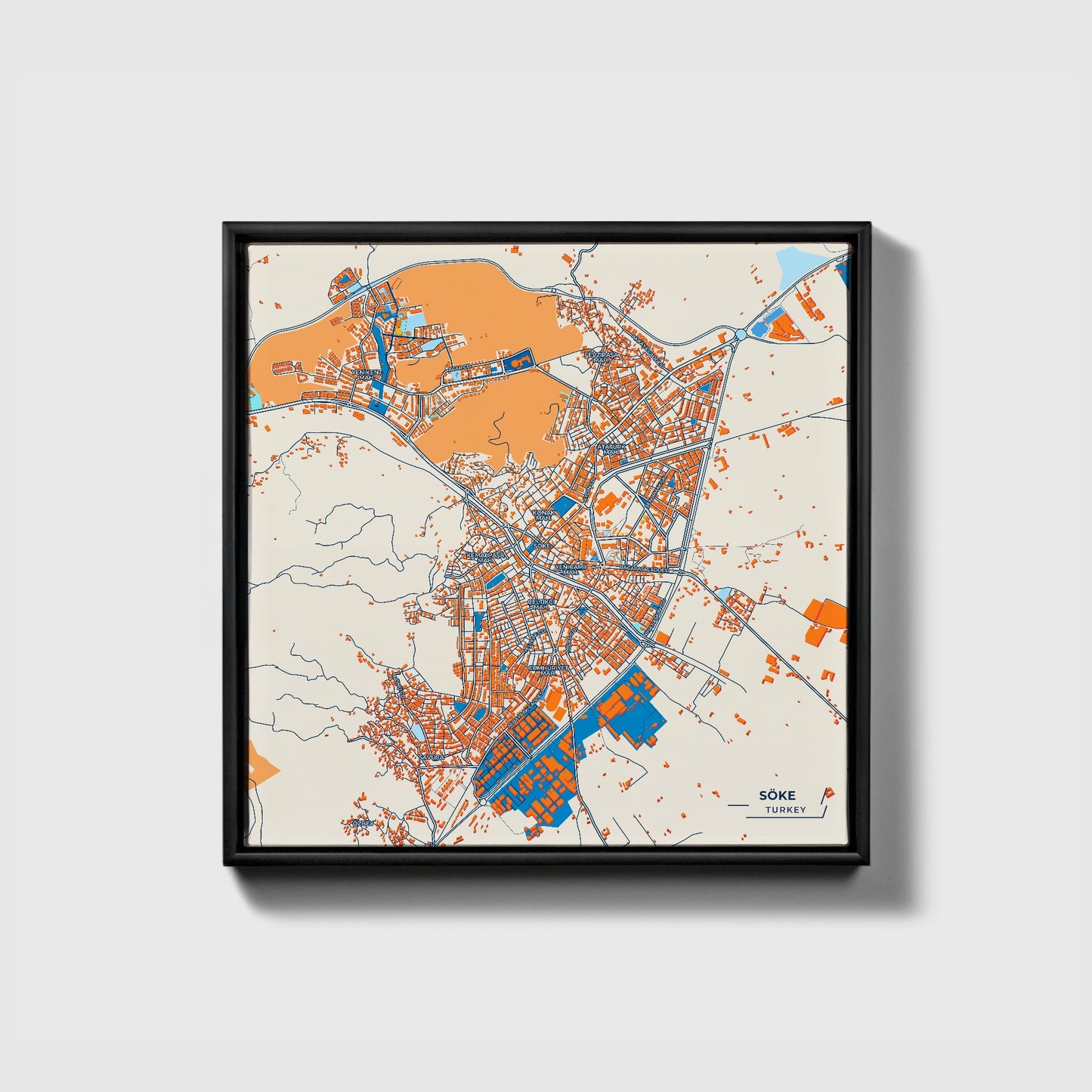 Söke Turkey Colorful City Map Canvas Print • Black Framed