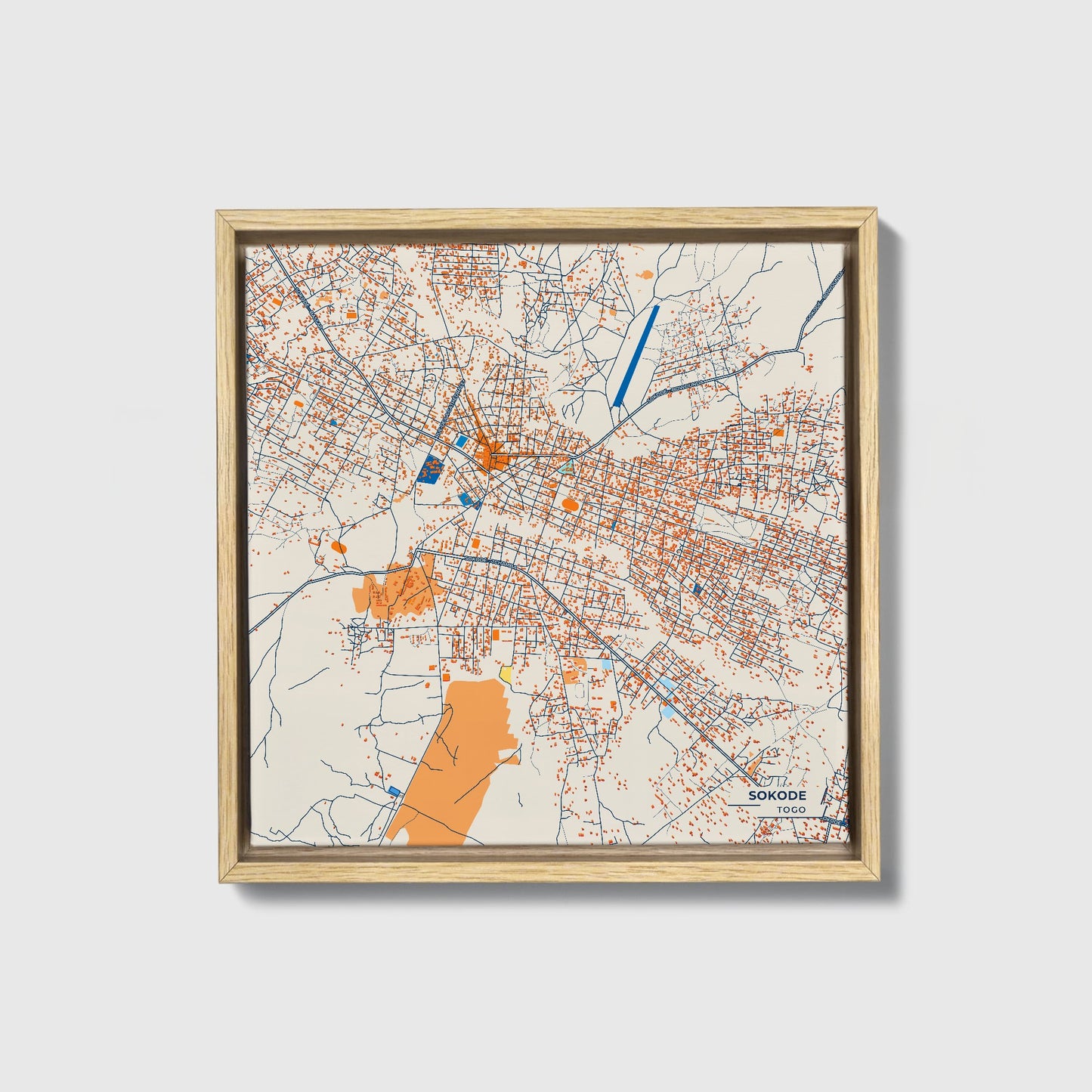 Sokode Togo Colorful City Map Canvas Print • Natural Wooden Framed
