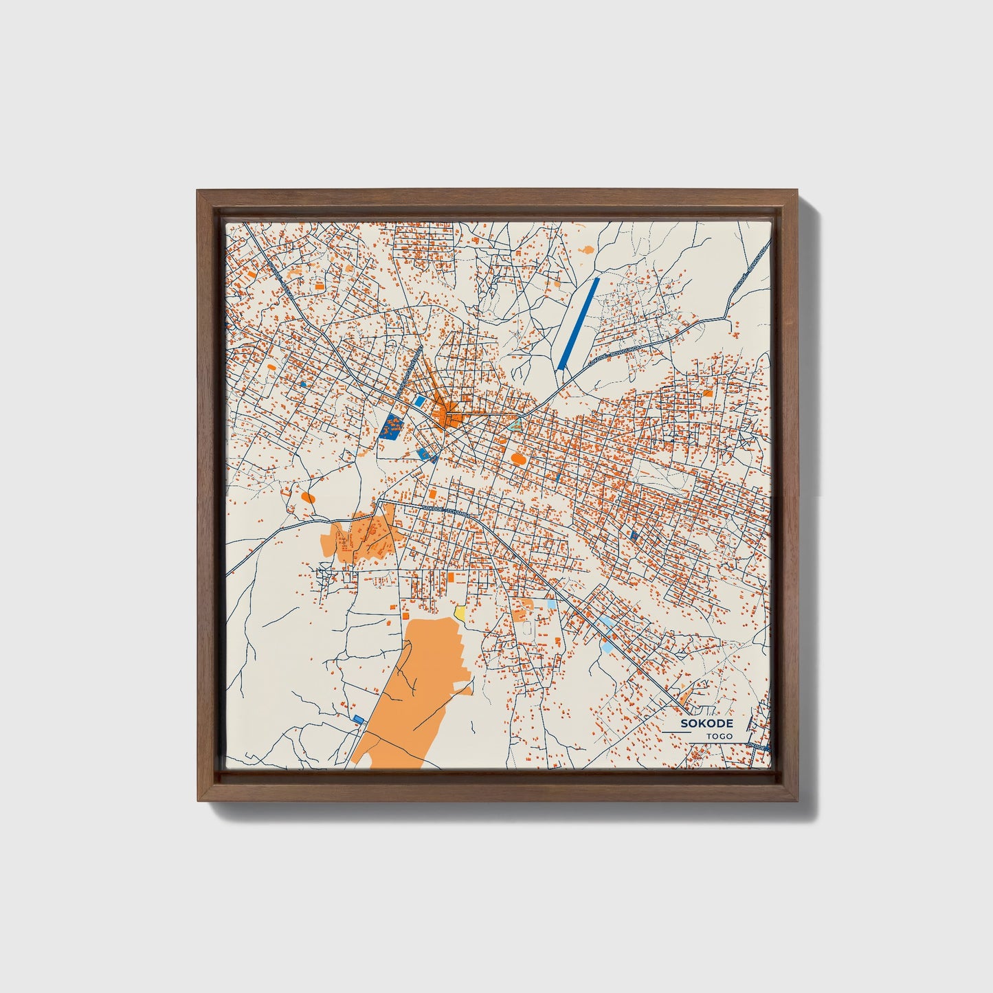 Sokode Togo Colorful City Map Canvas Print • Dark Wooden Framed