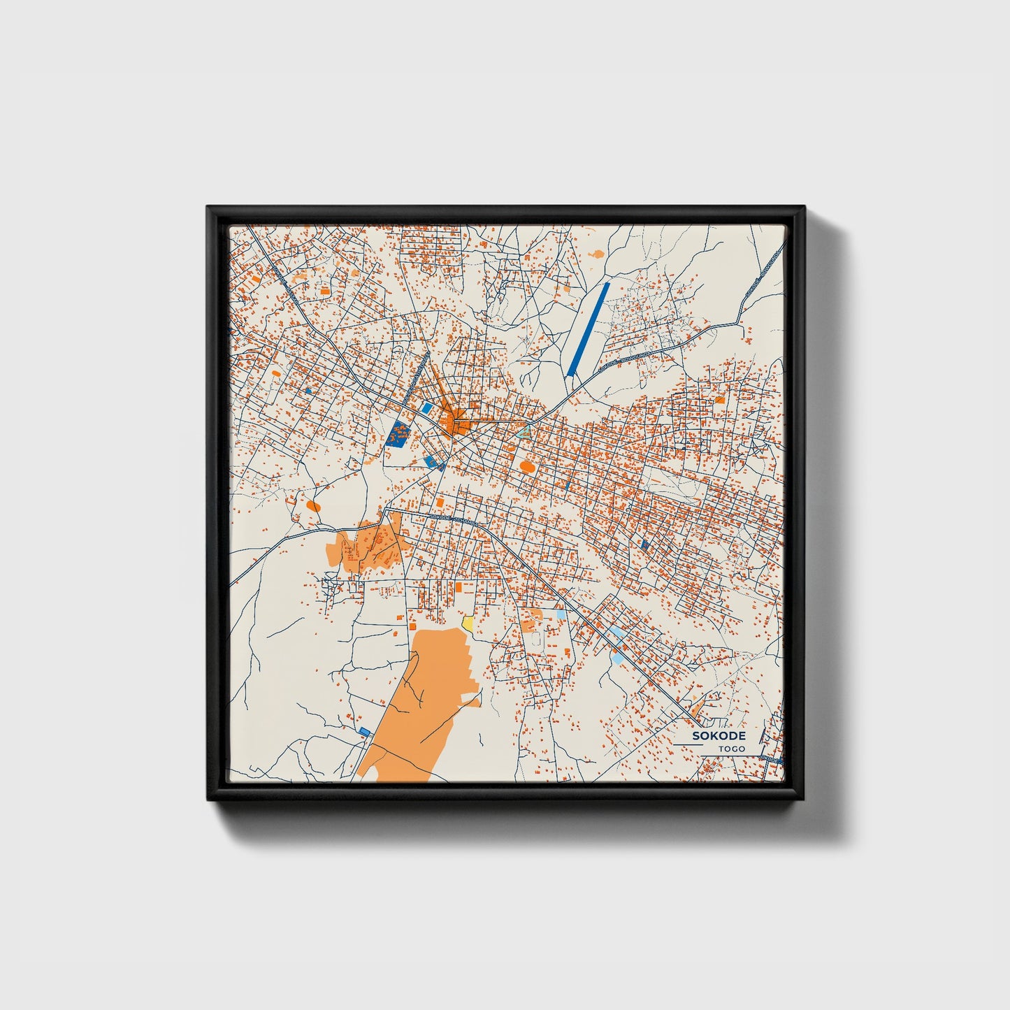 Sokode Togo Colorful City Map Canvas Print • Black Framed