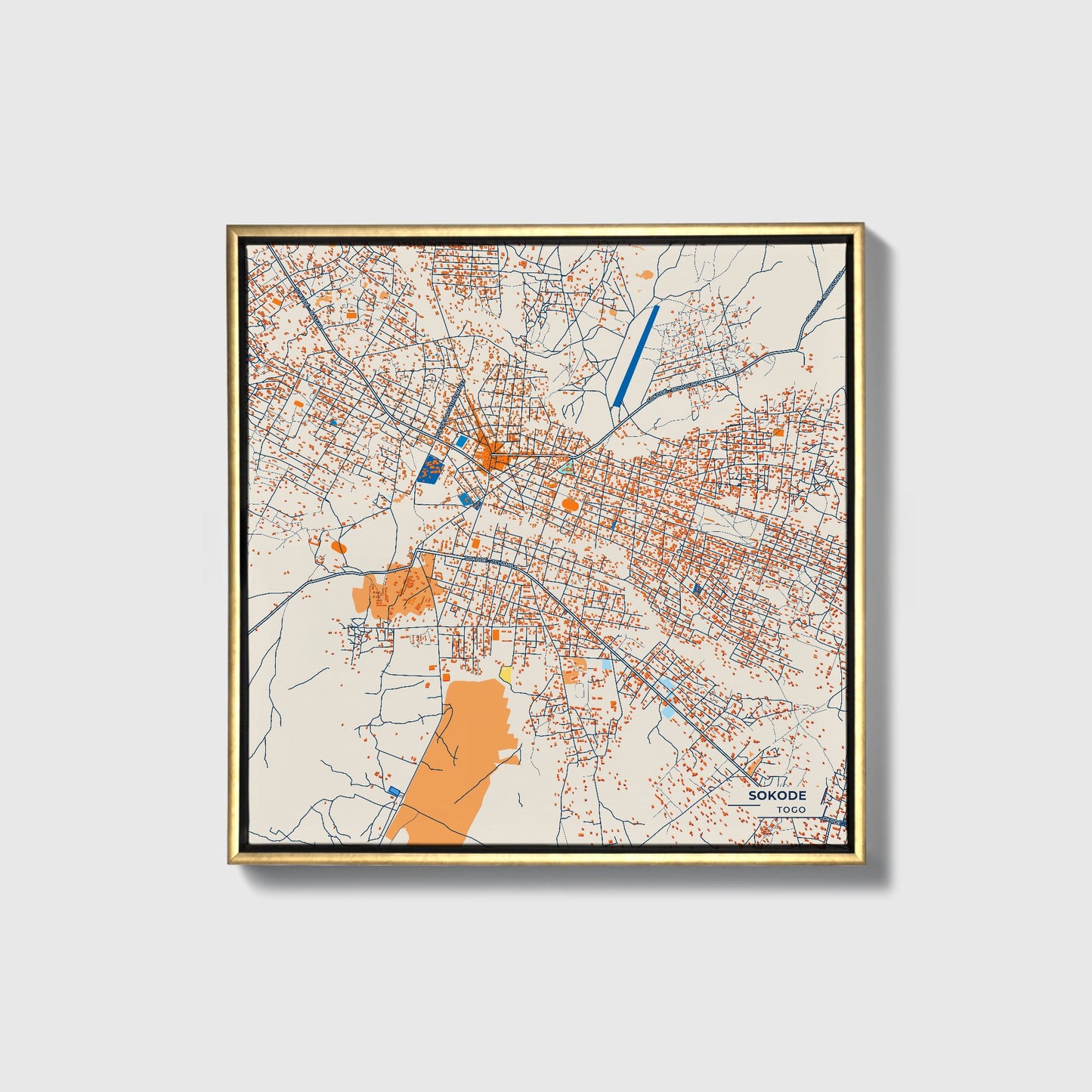 Sokode Togo Colorful City Map Canvas Print • Gold Framed