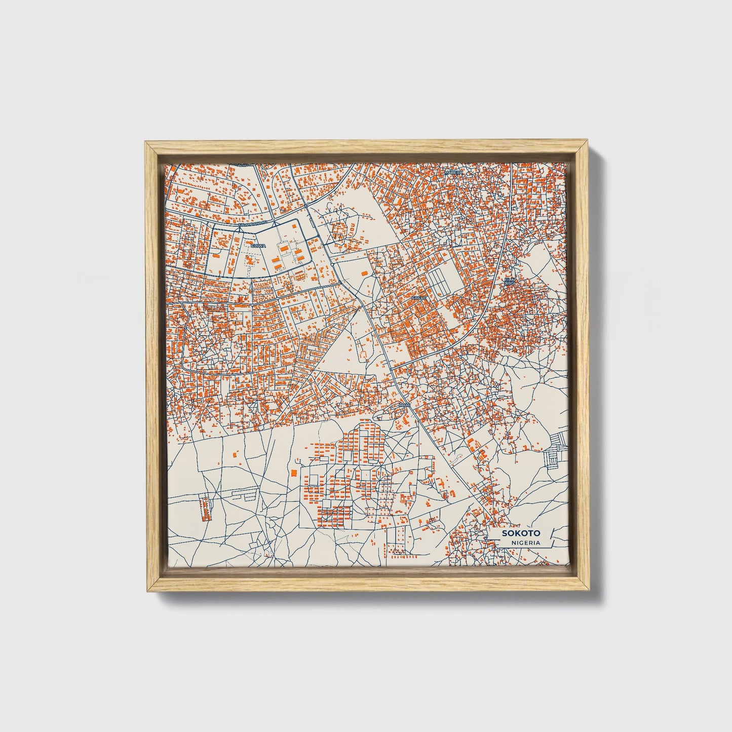 Sokoto Nigeria Colorful City Map Canvas Print • Natural Wooden Framed
