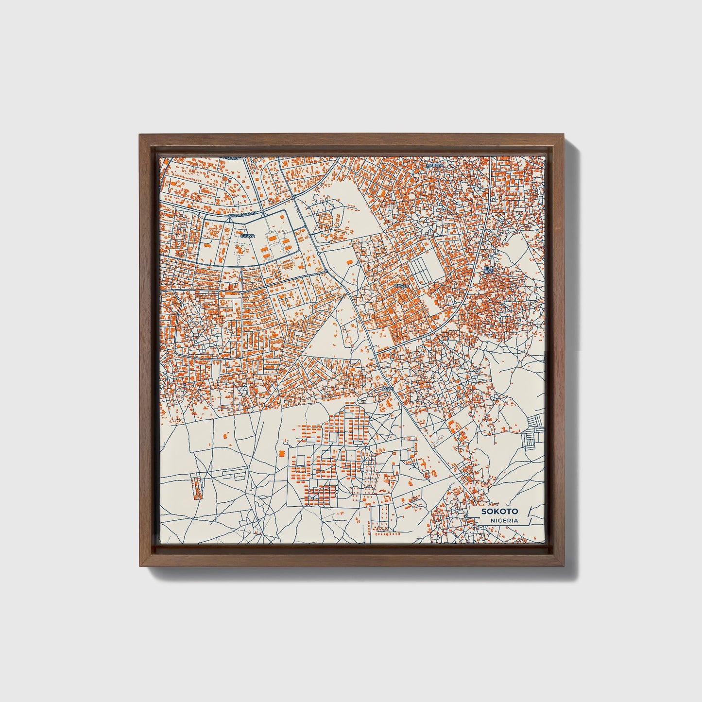 Sokoto Nigeria Colorful City Map Canvas Print • Dark Wooden Framed