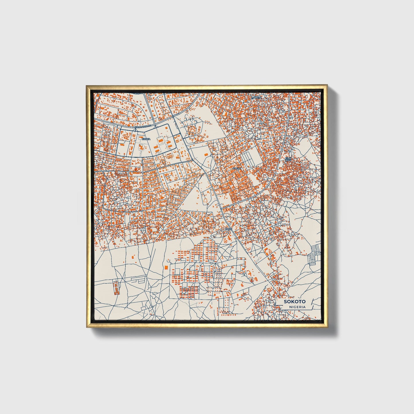 Sokoto Nigeria Colorful City Map Canvas Print • Gold Framed