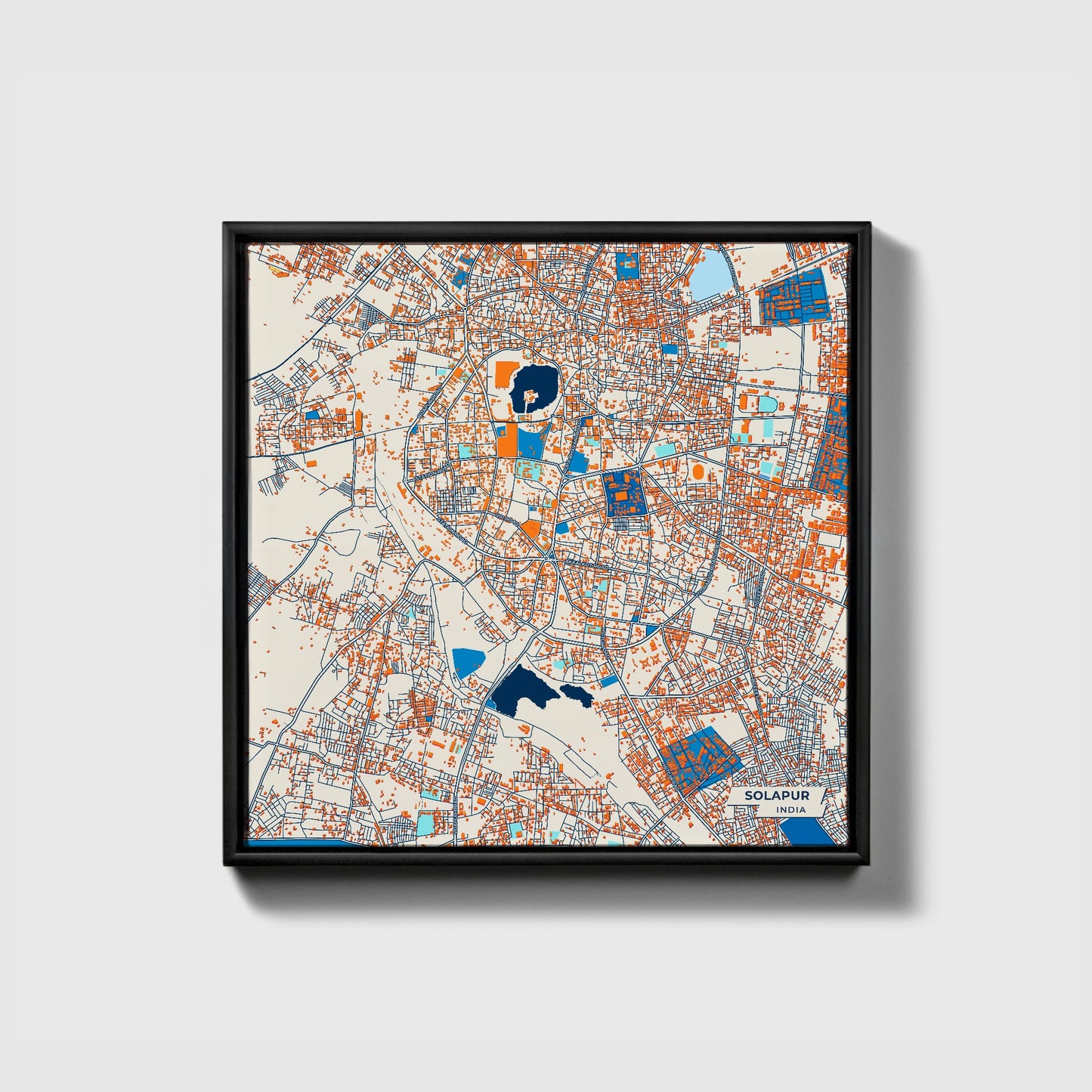 Solapur India Colorful City Map Canvas Print • Black Framed