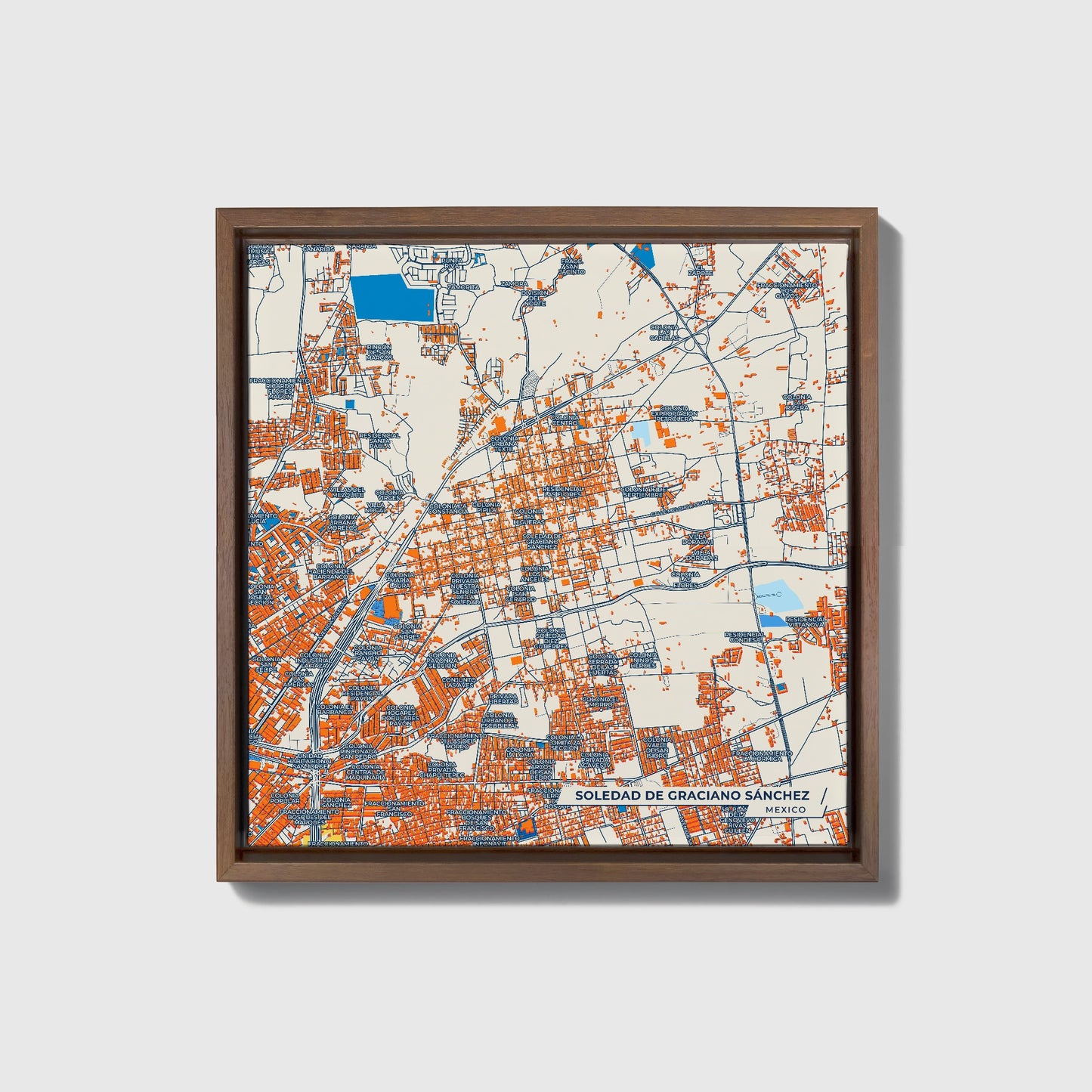 Soledad De Graciano Sánchez Mexico Colorful City Map Canvas Print • Dark Wooden Framed