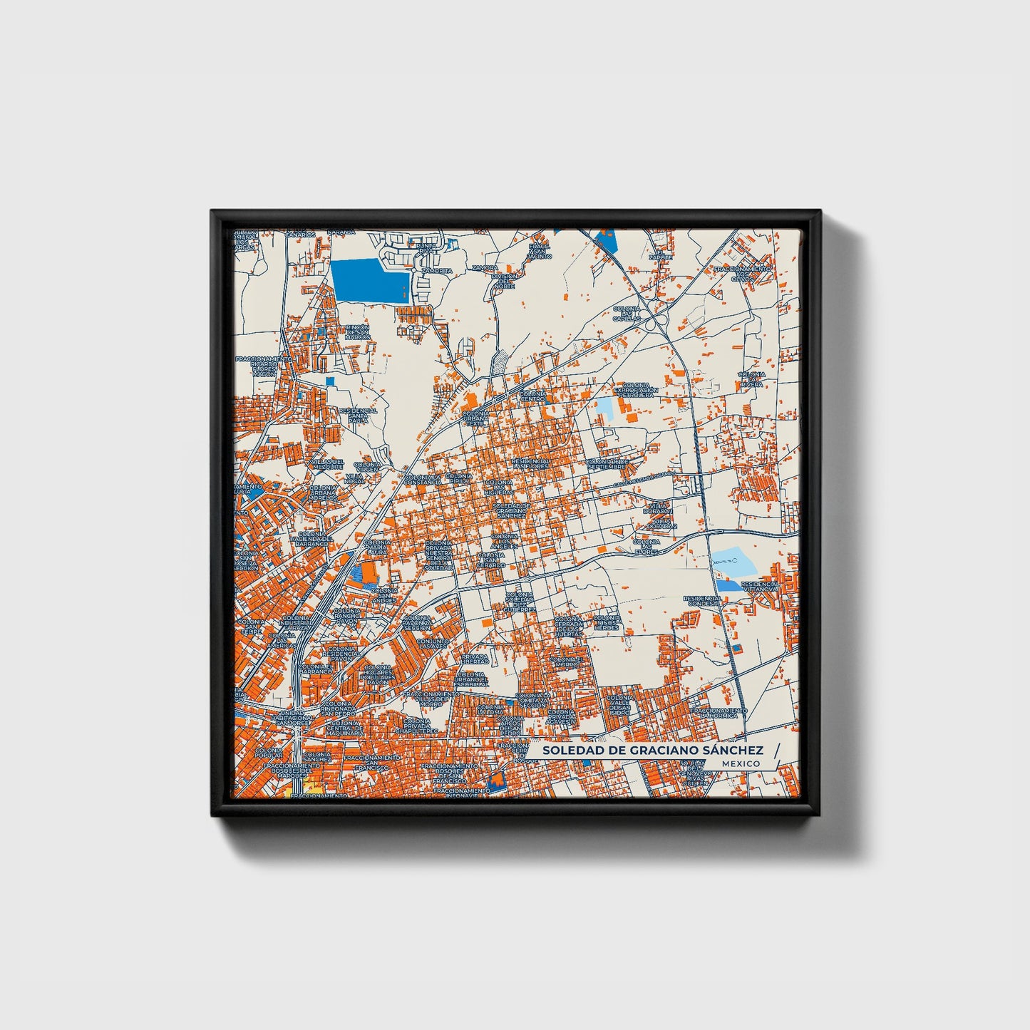 Soledad De Graciano Sánchez Mexico Colorful City Map Canvas Print • Black Framed